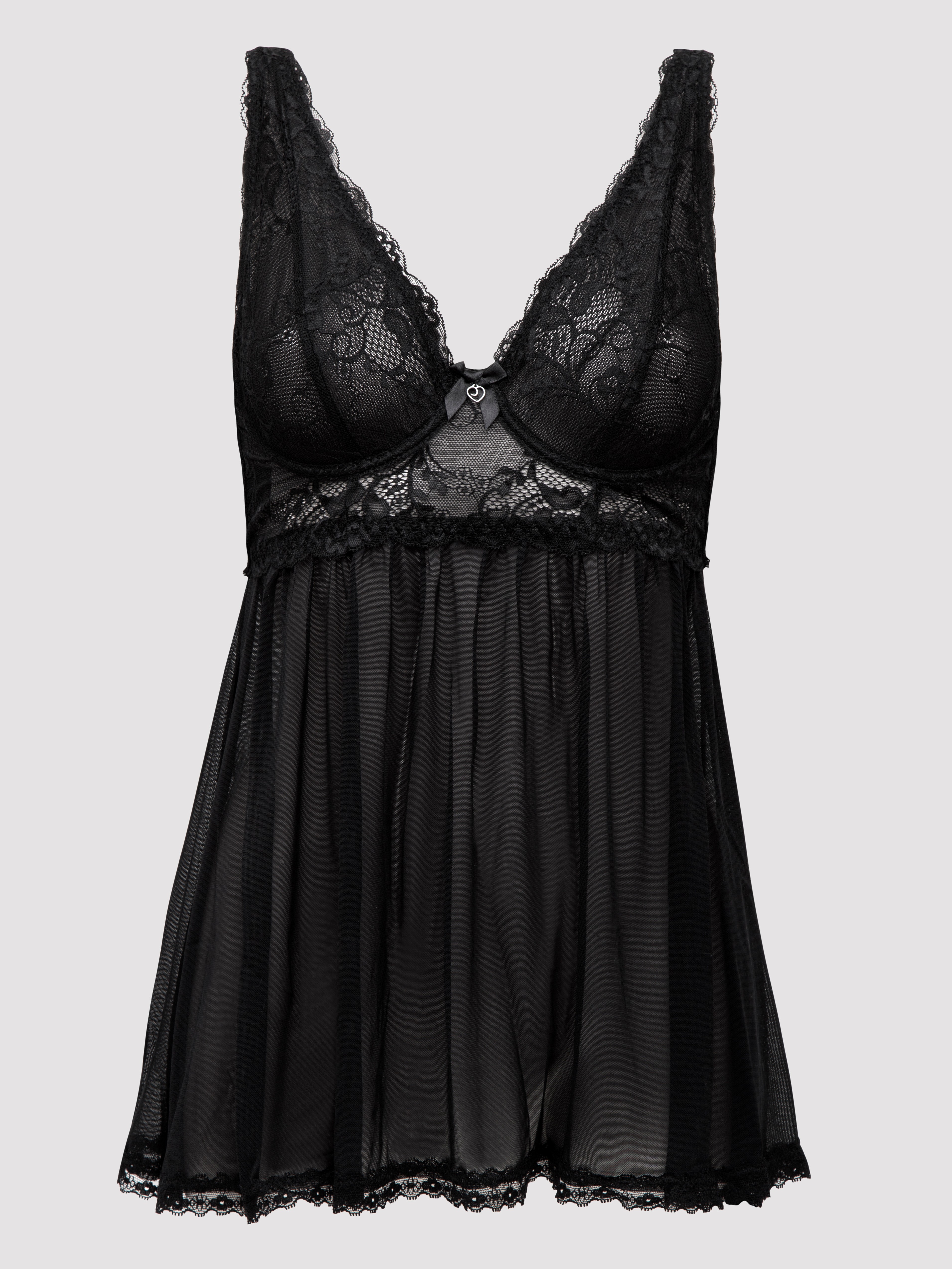 Lovehoney Plus Size Love Me Lace Red Soft Cup Babydoll Set, Black, hi-res