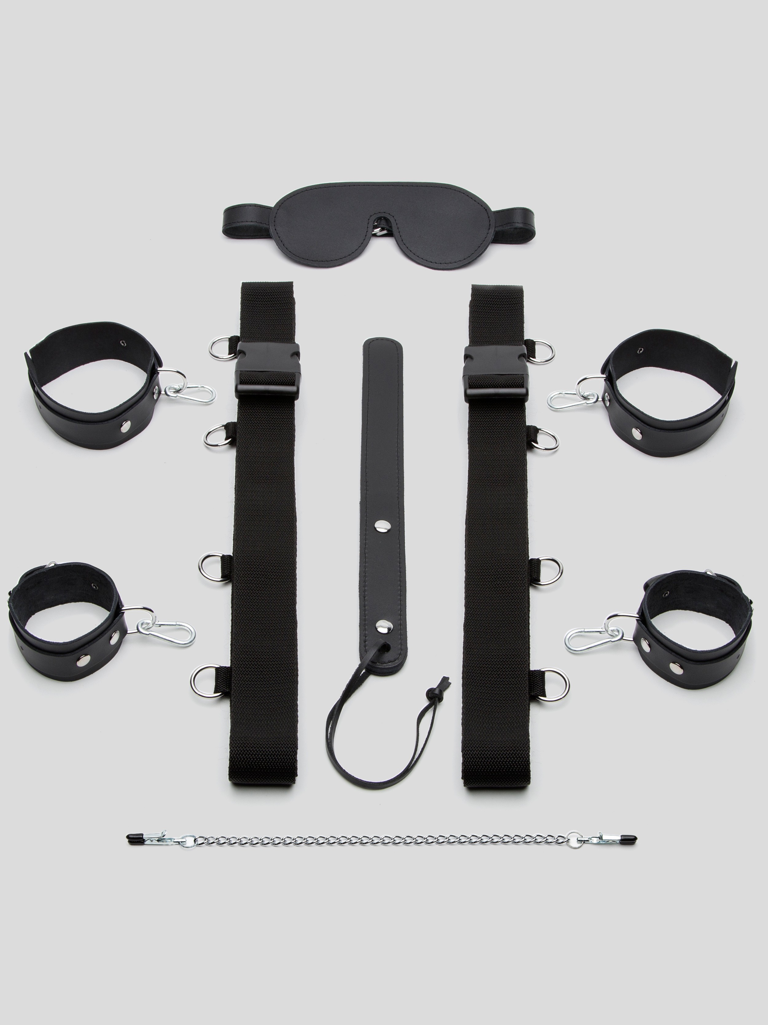 DOMINIX Deluxe Leather Under Mattress Bondage Kit (7 Piece), Black, hi-res