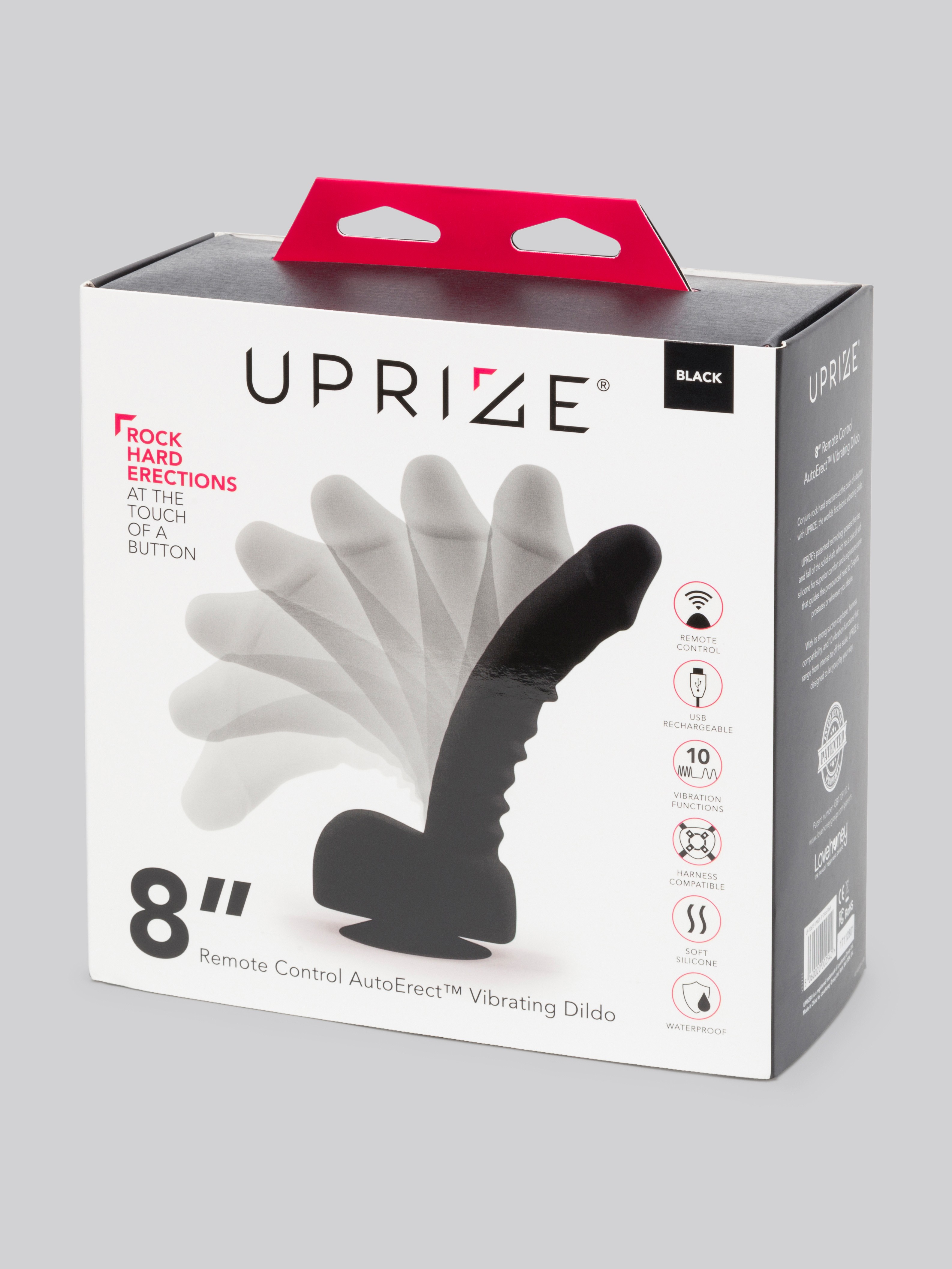 UPRIZE Remote Control Black Erecting Realistic Dildo Vibrator 8 Inch, Black, hi-res