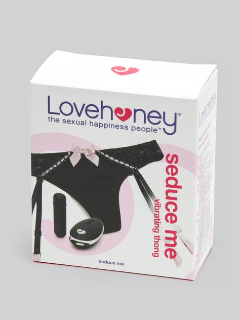 Lovehoney Seduce Me 10 Function Vibrating Suspender Thong, Black, hi-res