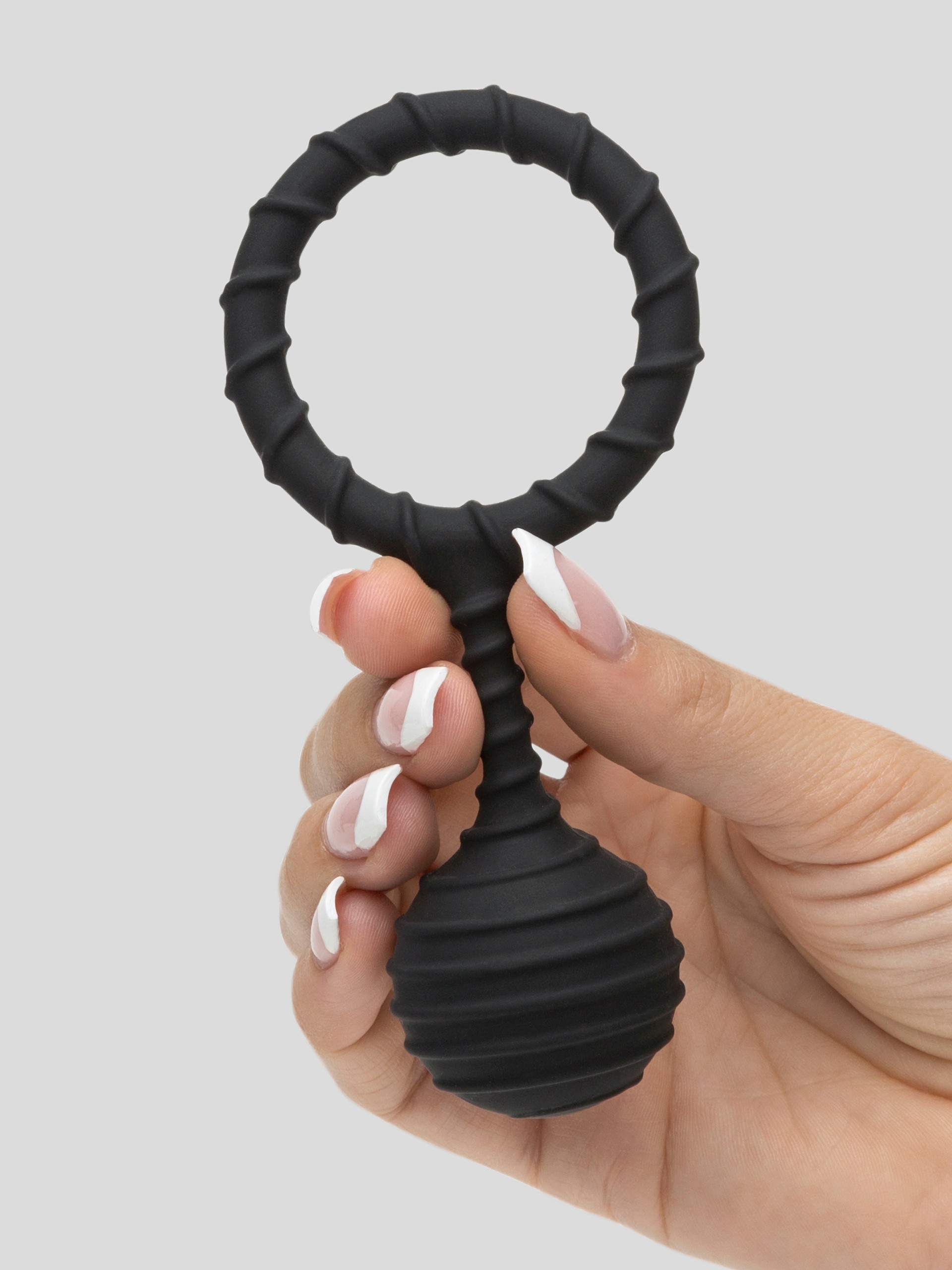 Colt Pure Silicone Ribbed Stretchy Weighted Cock Ring, Black, hi-res