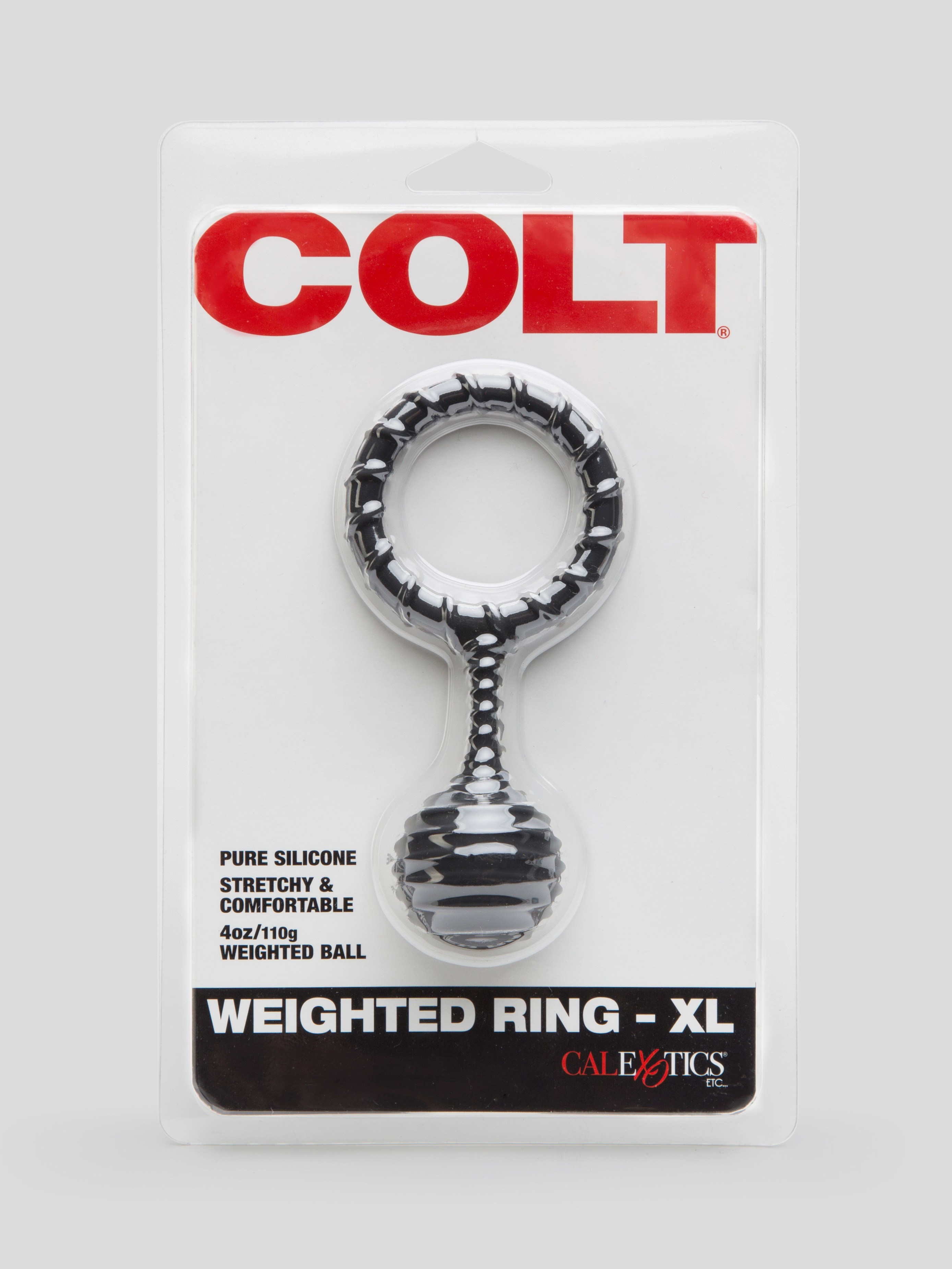 Colt Pure Silicone Ribbed Stretchy Weighted Cock Ring, Black, hi-res