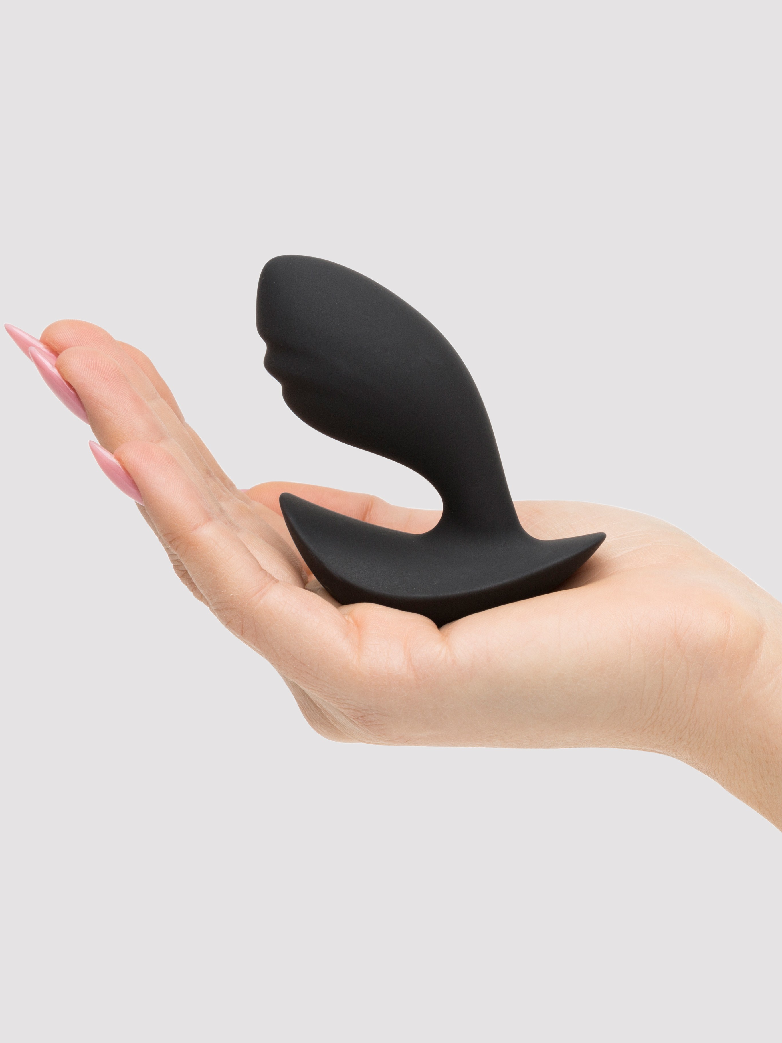 Booty Call Silicone Curved and Ridged Butt Plug, Black, hi-res