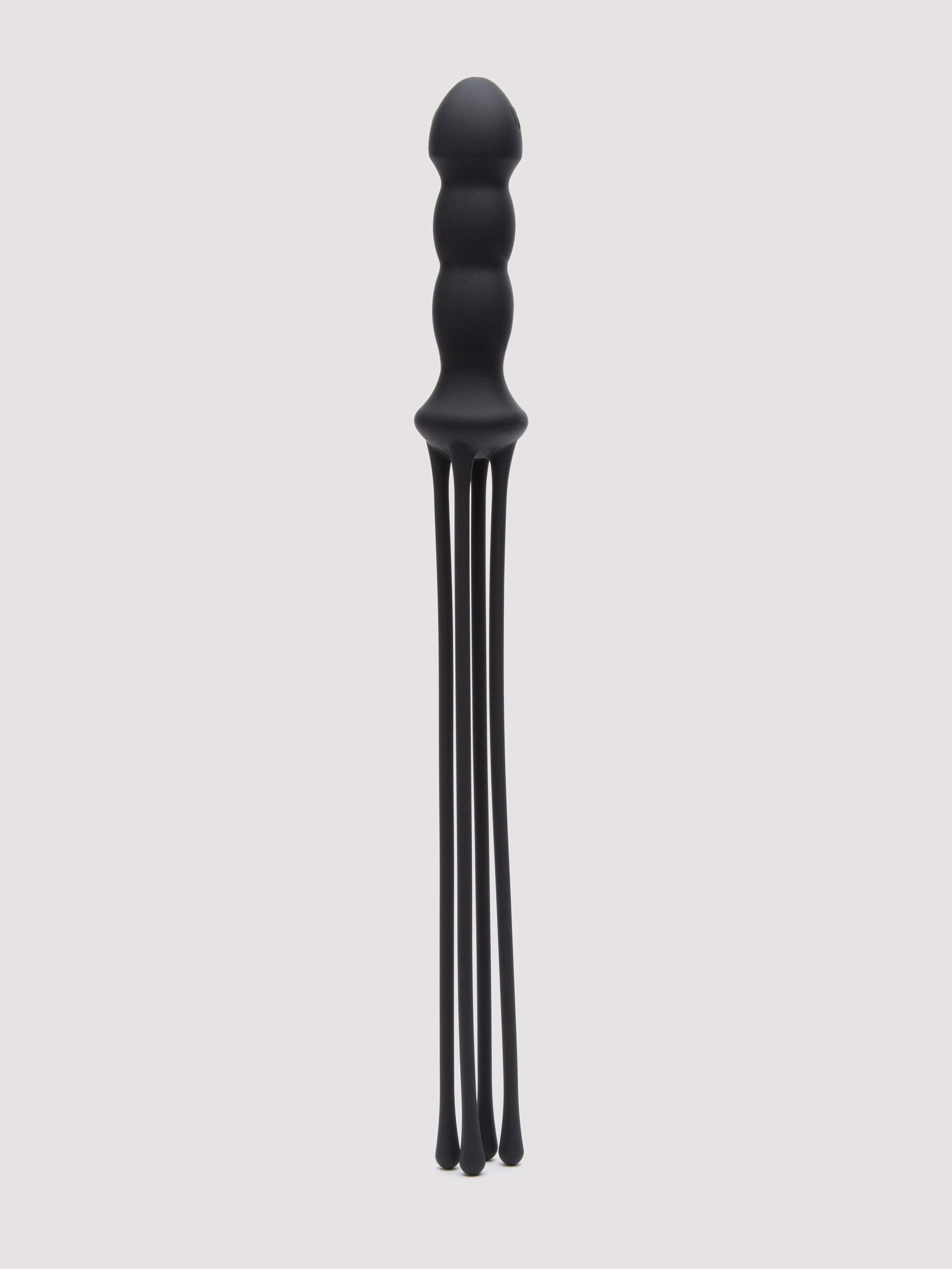 Doc Johnson Silicone Flogger Whip with Dildo Handle, Black, hi-res