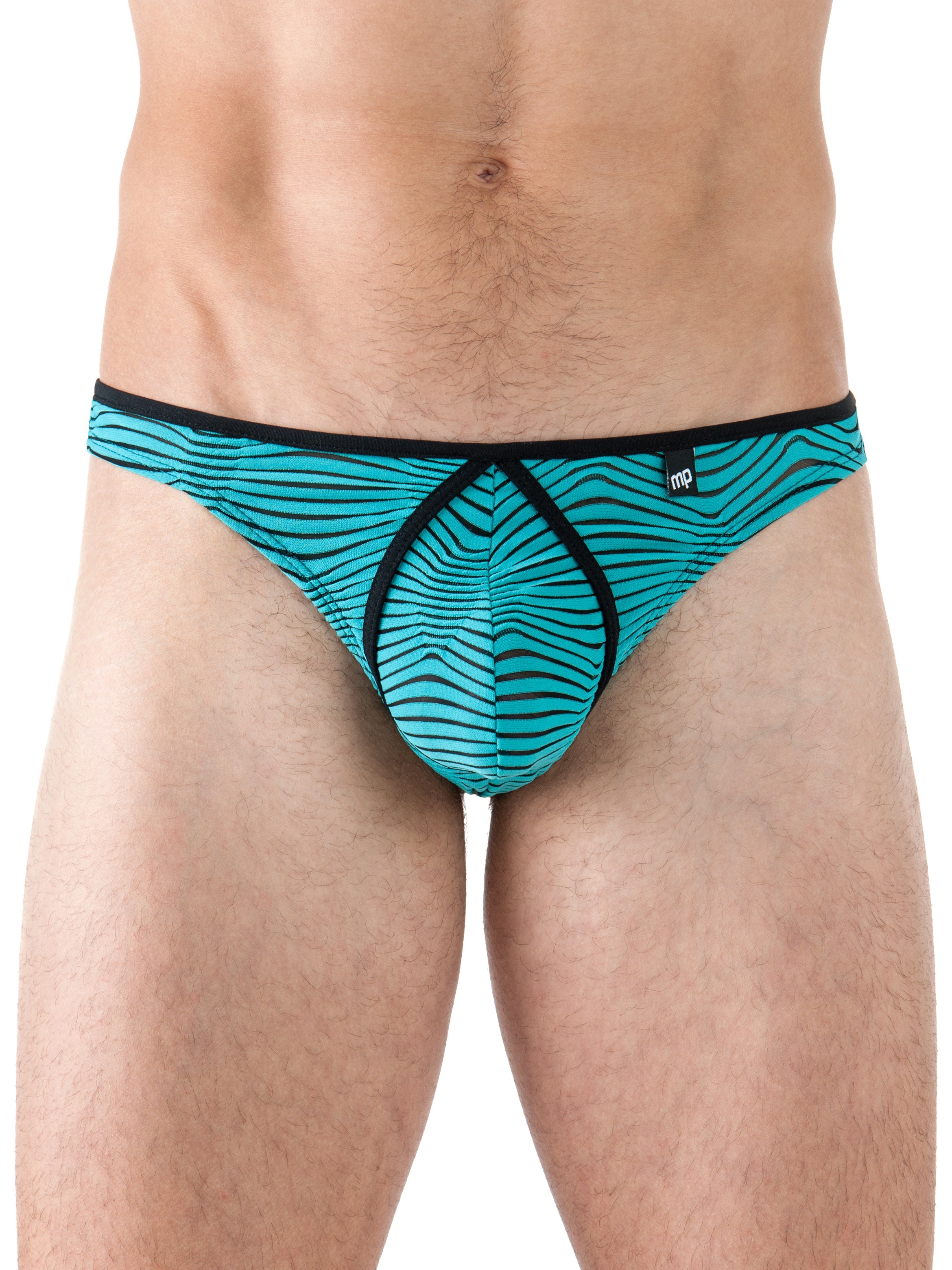 Male Power Stripe Mesh Thong, Green, hi-res