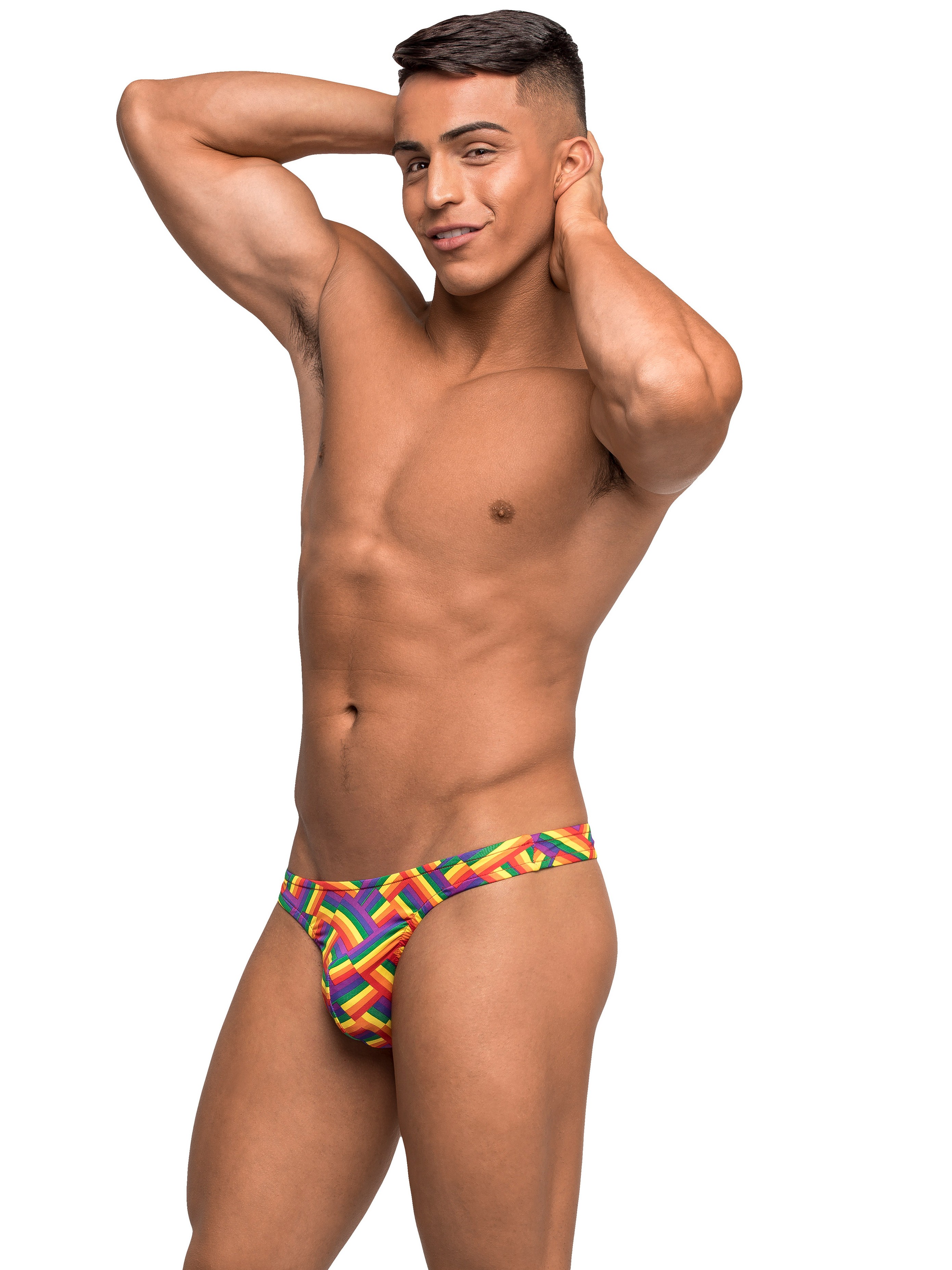 Male Power Rainbow Pride Flag Thong, Rainbow, hi-res