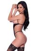 Exposed Crotchless Open Cup Mesh Teddy, Black, hi-res
