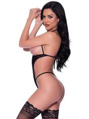 Exposed Crotchless Open Cup Mesh Body, Black, hi-res