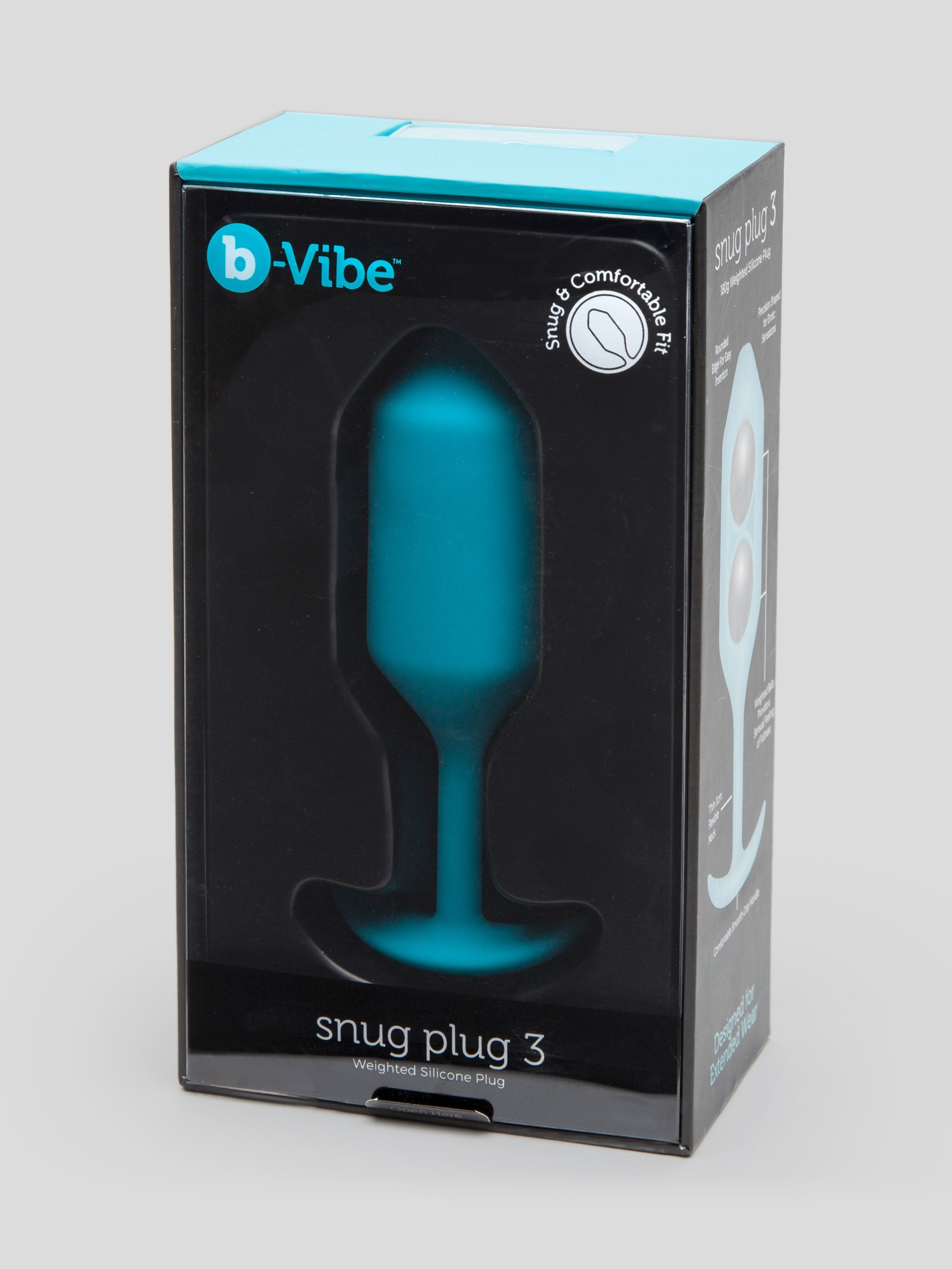b-Vibe Snug Plug 3 Large Weighted Silicone Butt Plug 4.5 Inch, Blue, hi-res