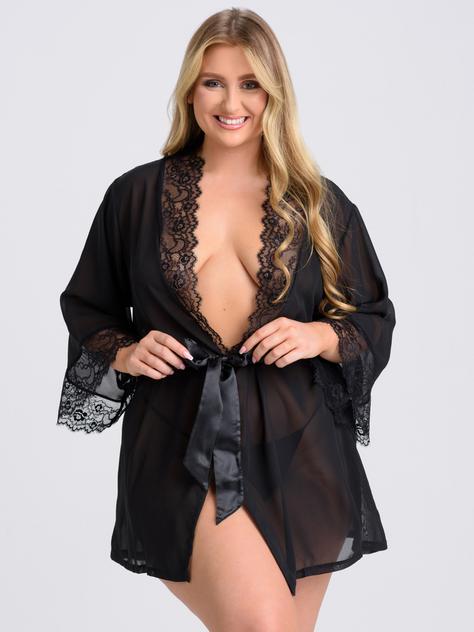 Lovehoney Plus Size Barely There Sheer Black Robe, Black, hi-res