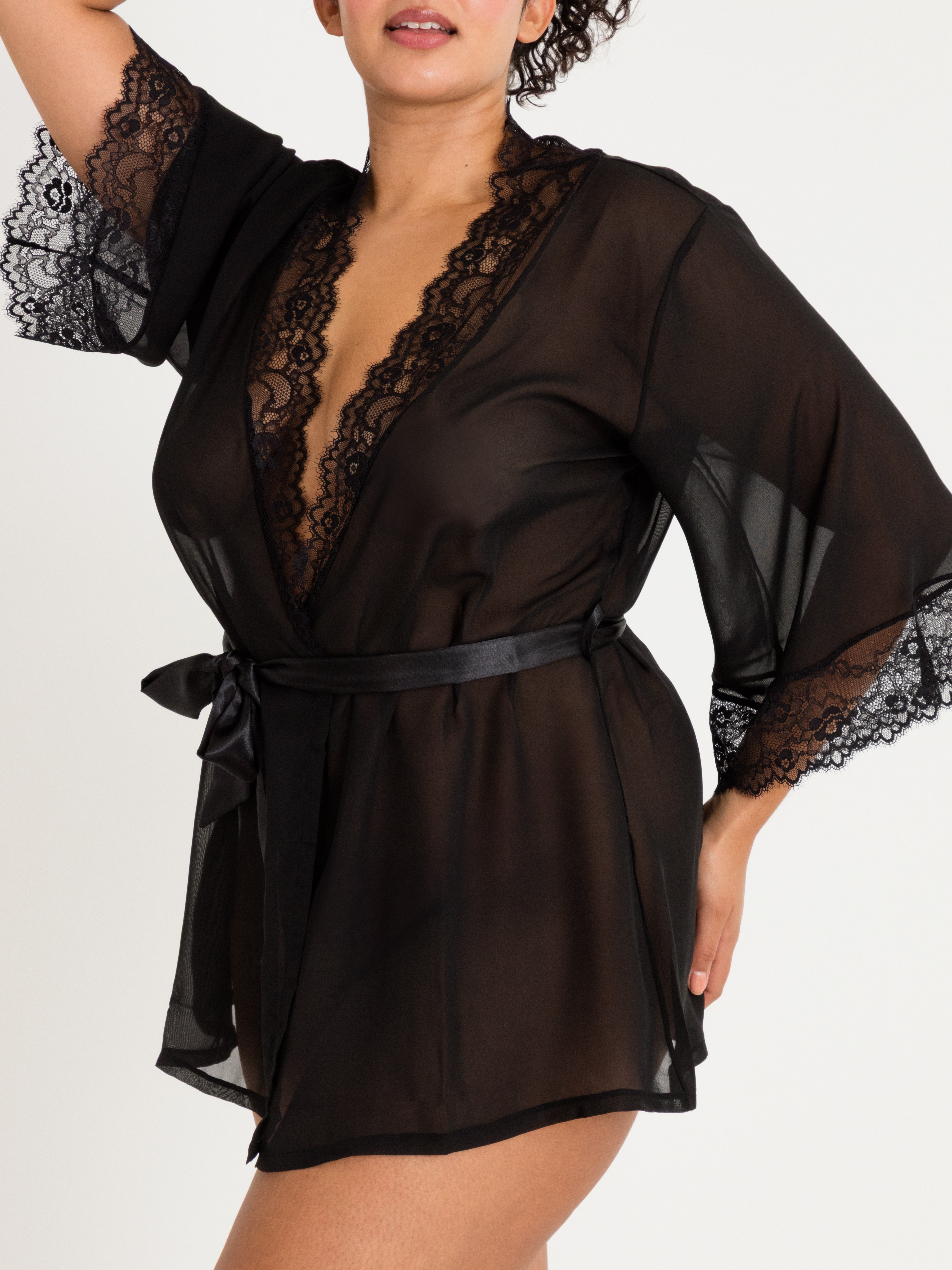 Lovehoney Barely There Sheer Black Robe, Black, hi-res
