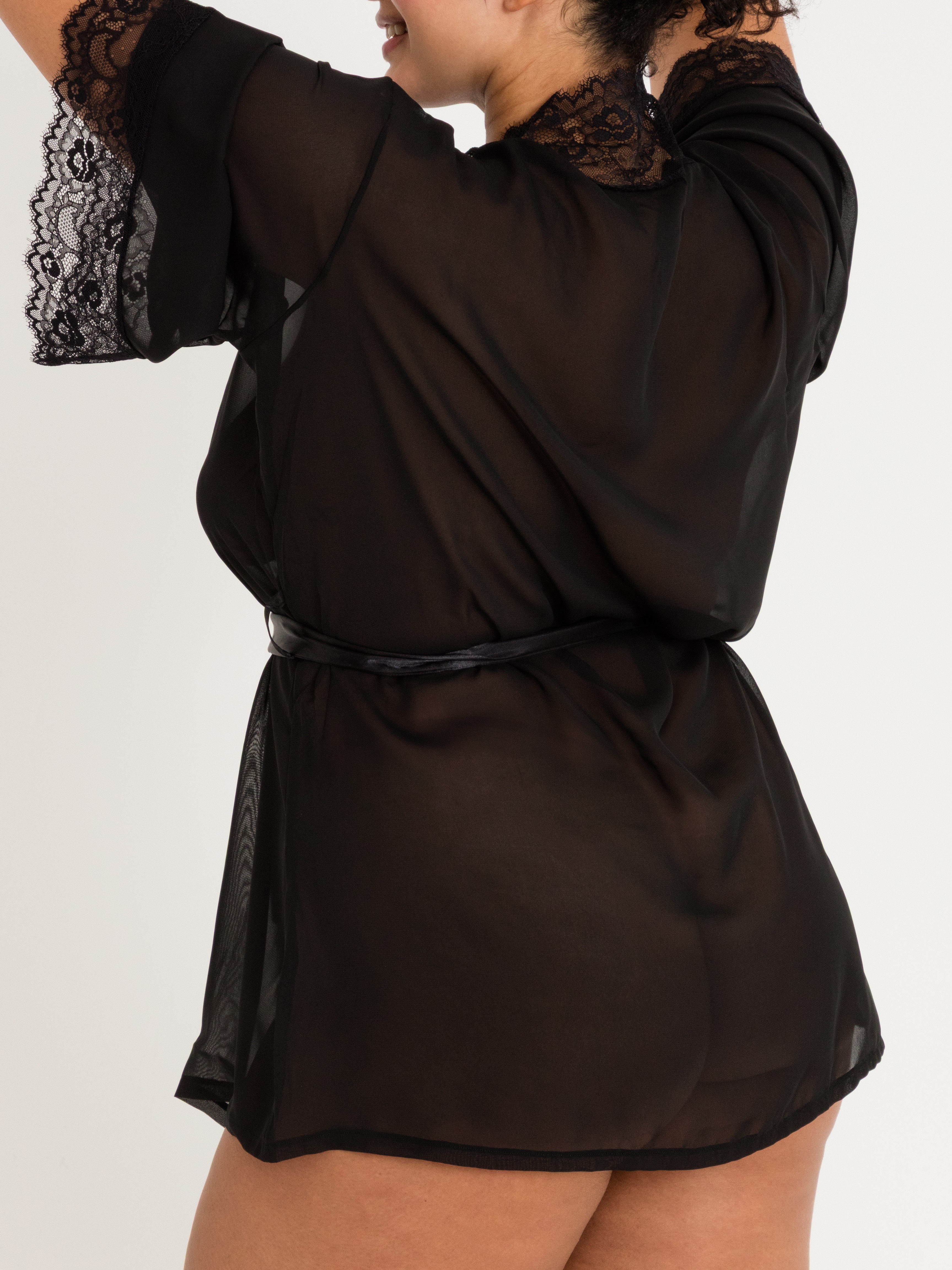 Lovehoney Barely There Sheer Black Robe, Black, hi-res