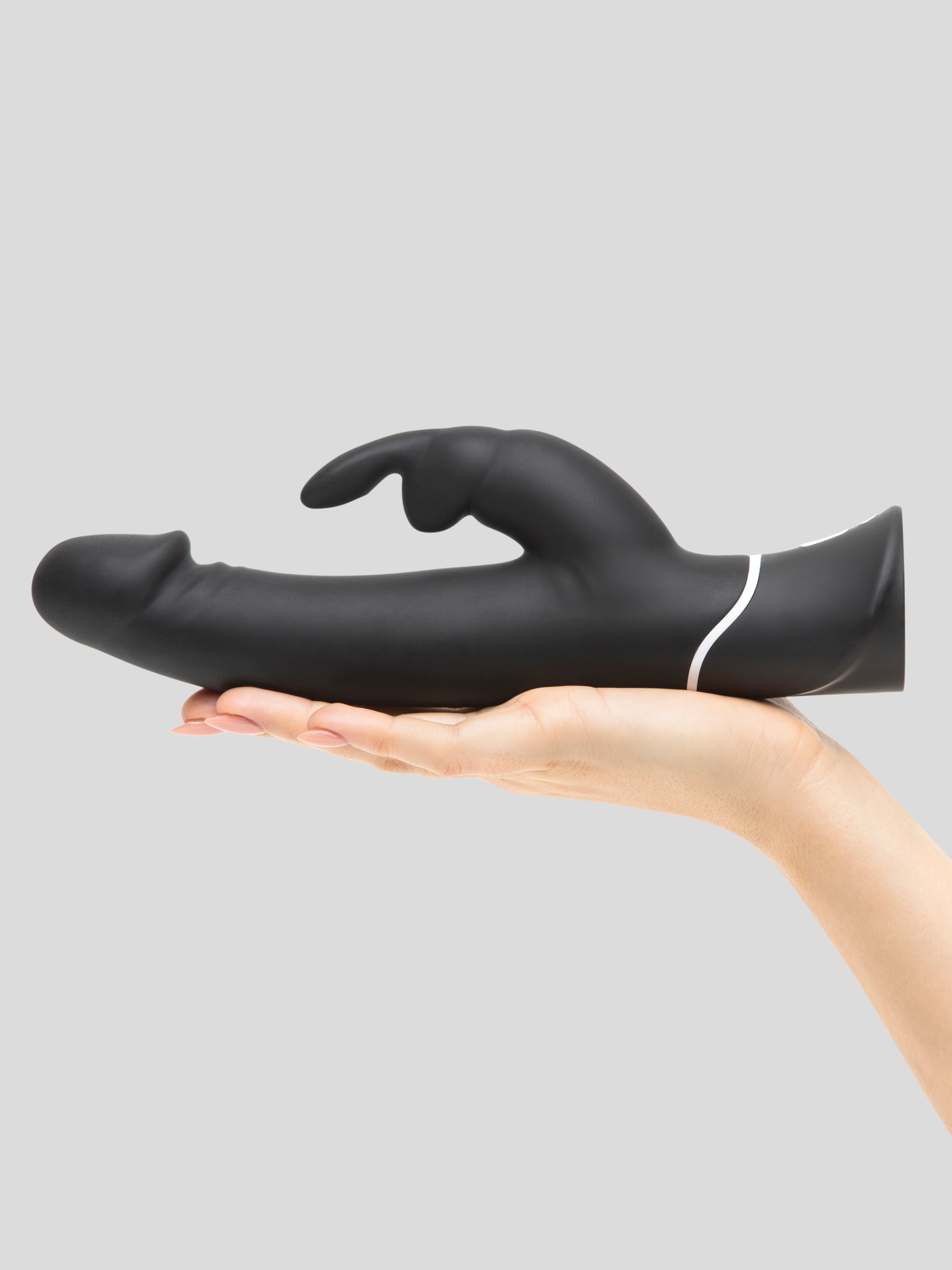 Happy Rabbit Realistic Rechargeable Rabbit Vibrator, Black, hi-res