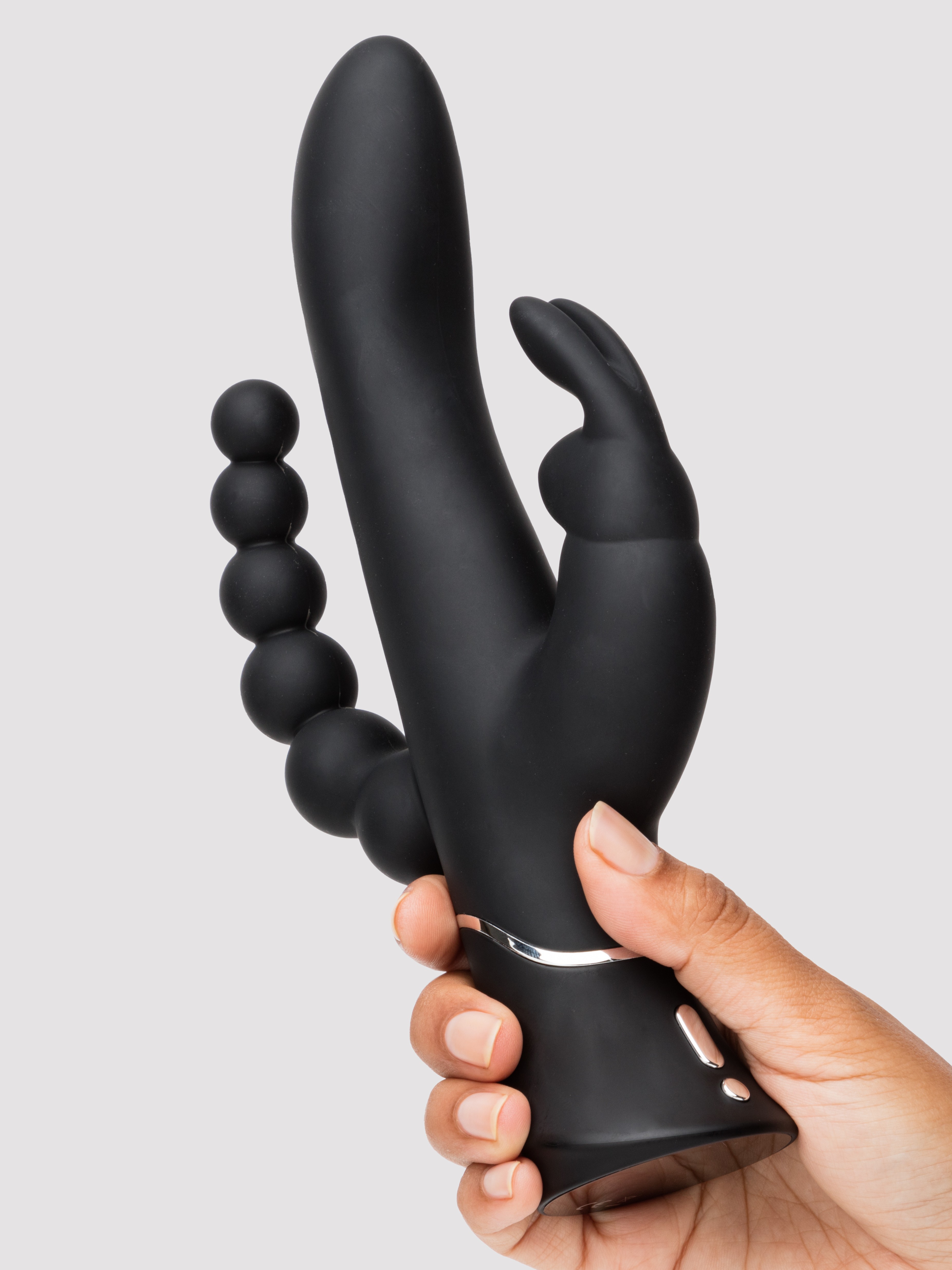 Happy Rabbit Triple Curve Rechargeable Rabbit Vibrator, Black, hi-res