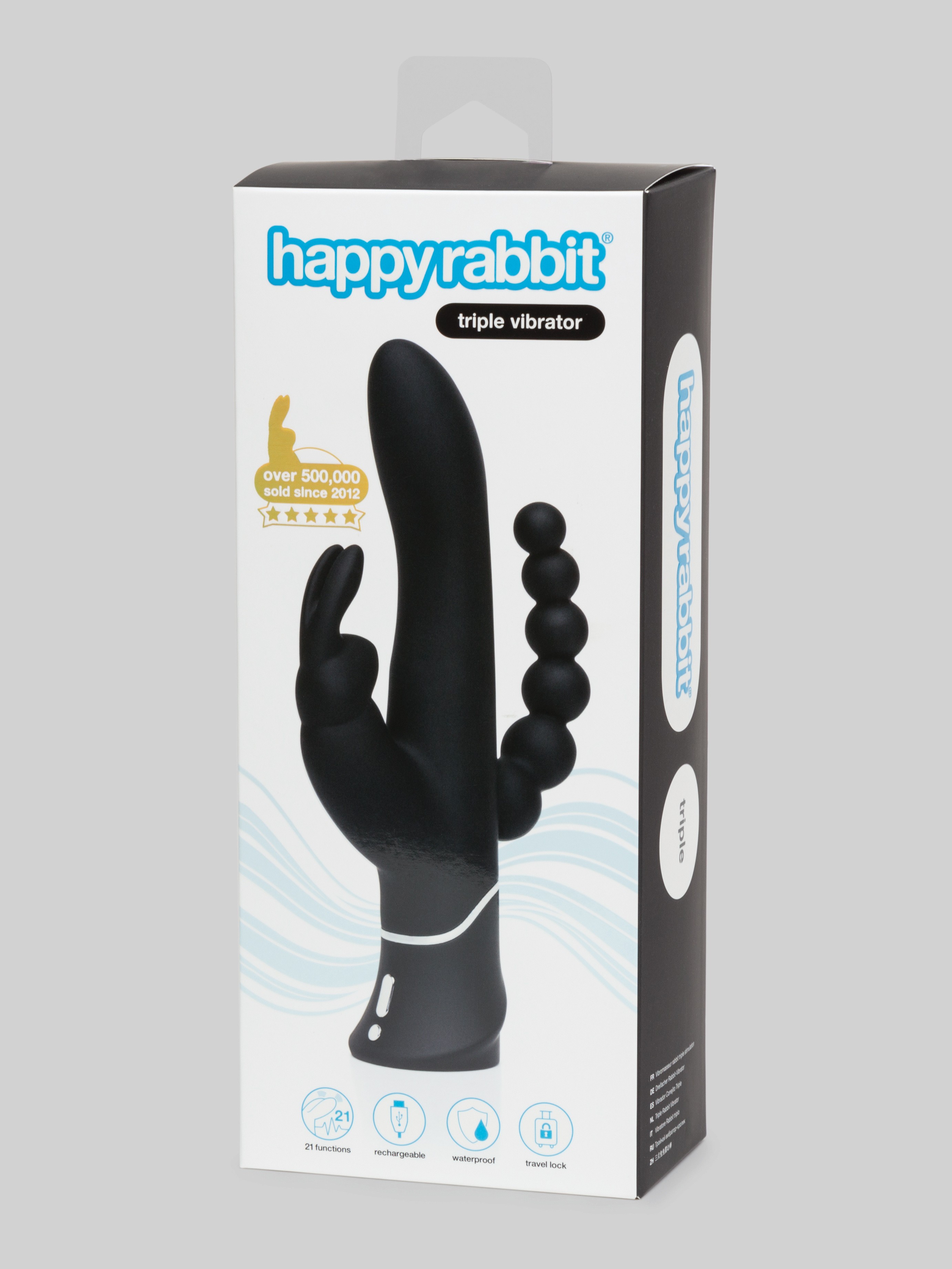 Happy Rabbit Triple Curve Rechargeable Rabbit Vibrator, Black, hi-res