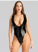 Rubber Girl Plunge Neck Crotchless Latex Teddy, Black, hi-res