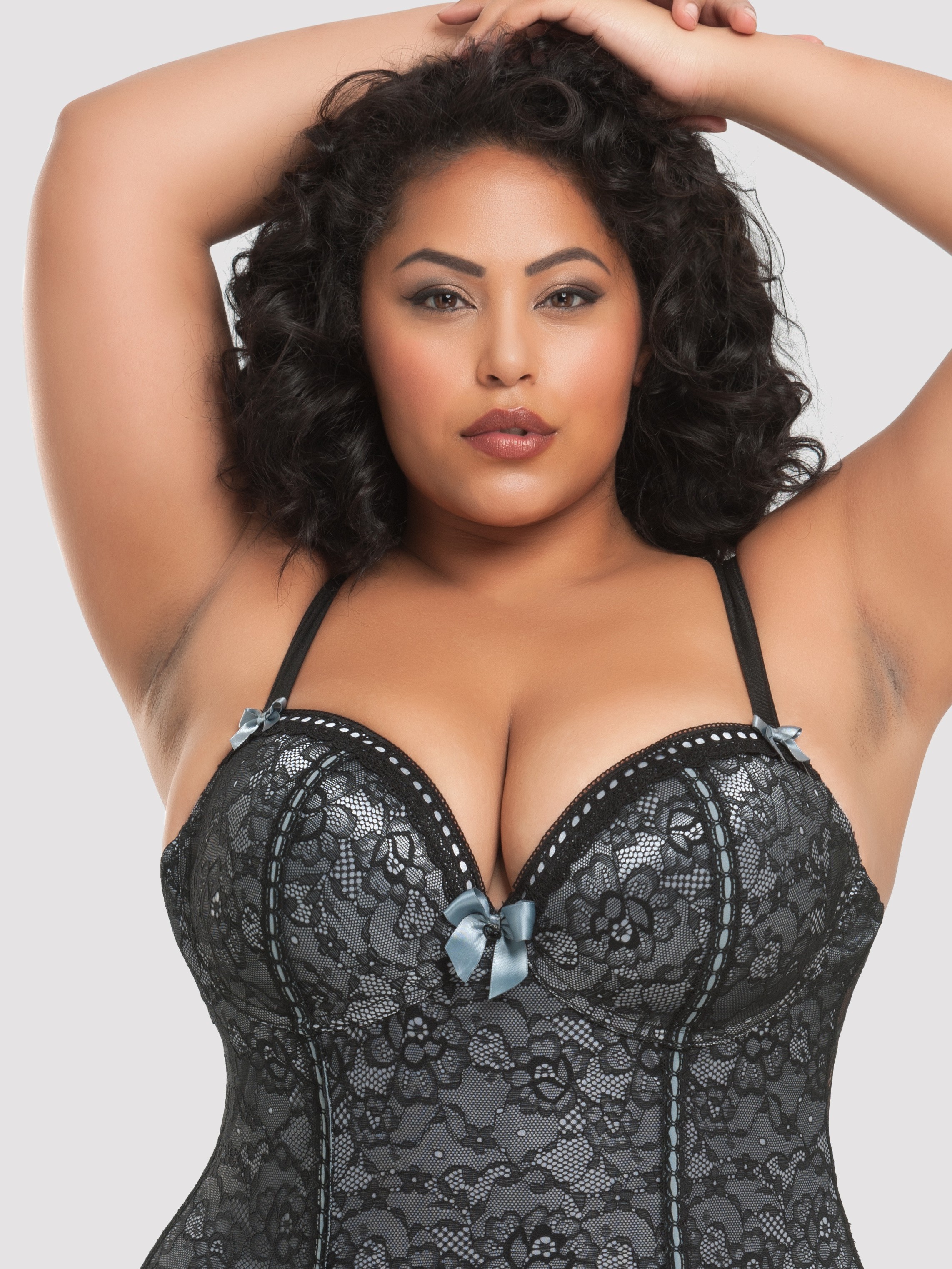 Lovehoney Silver Push-Up Basque Set, Silver, hi-res