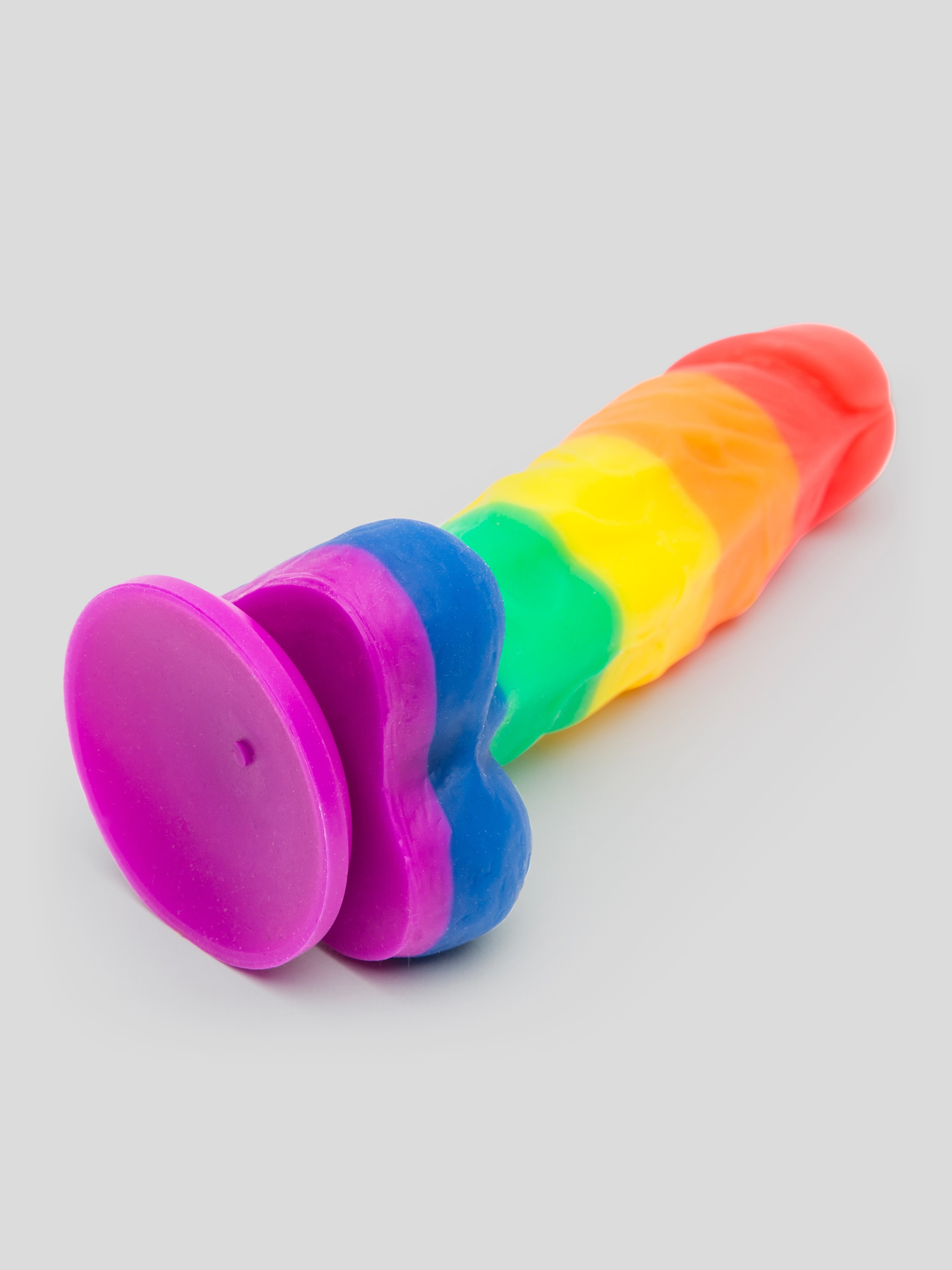 Rainbow Silicone Realistic Suction Cup Dildo with Balls 5 Inch, Rainbow, hi-res