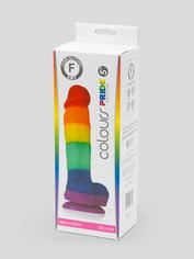 Gode ventouse réaliste vibrant testicules silicone Rainbow 13 cm, Bigarré, hi-res