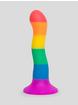 Rainbow Silicone Curved Suction Cup Dildo 6 Inch, Rainbow, hi-res