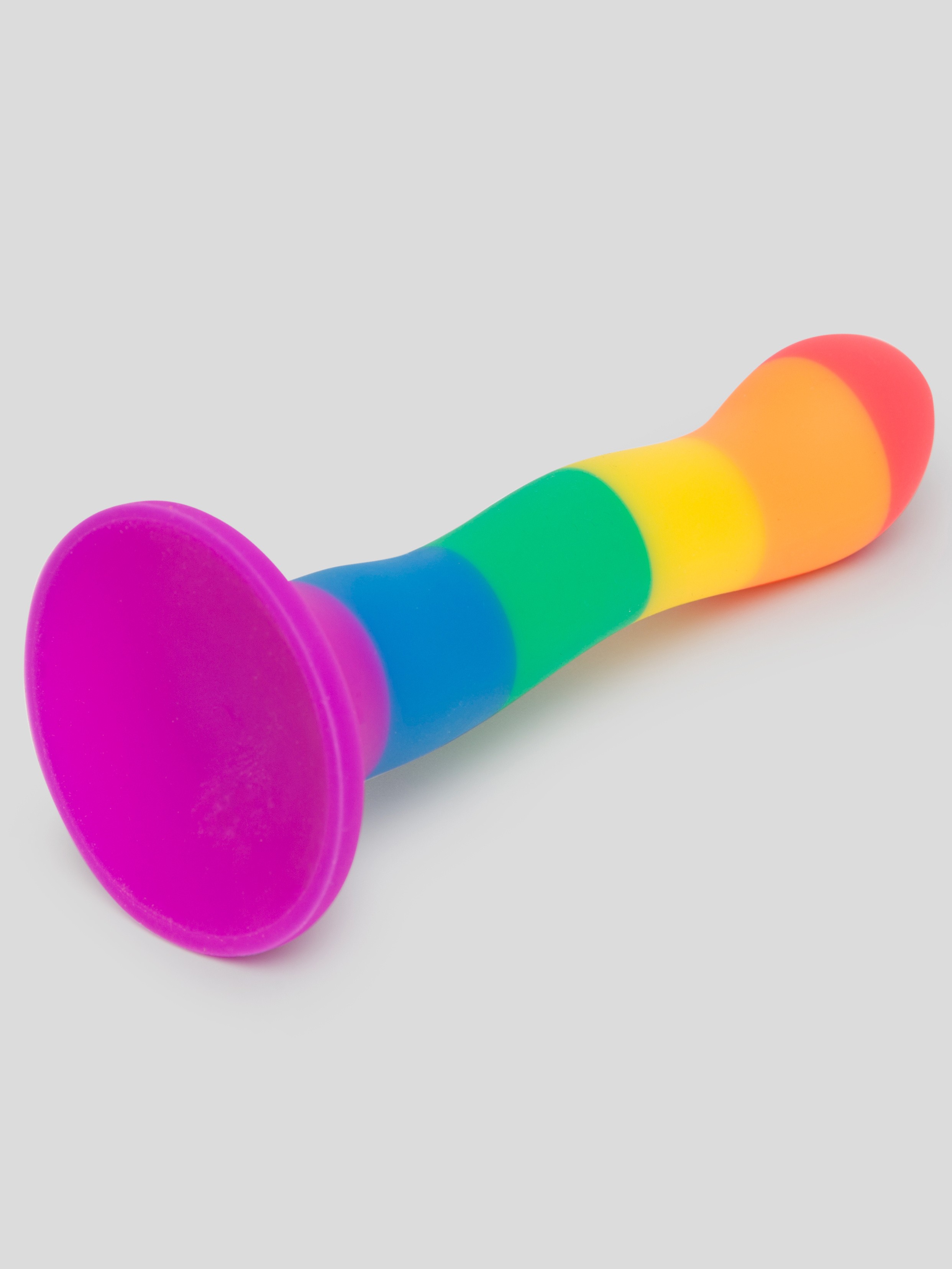 Rainbow Silicone Curved Suction Cup Dildo 6 Inch, Rainbow, hi-res