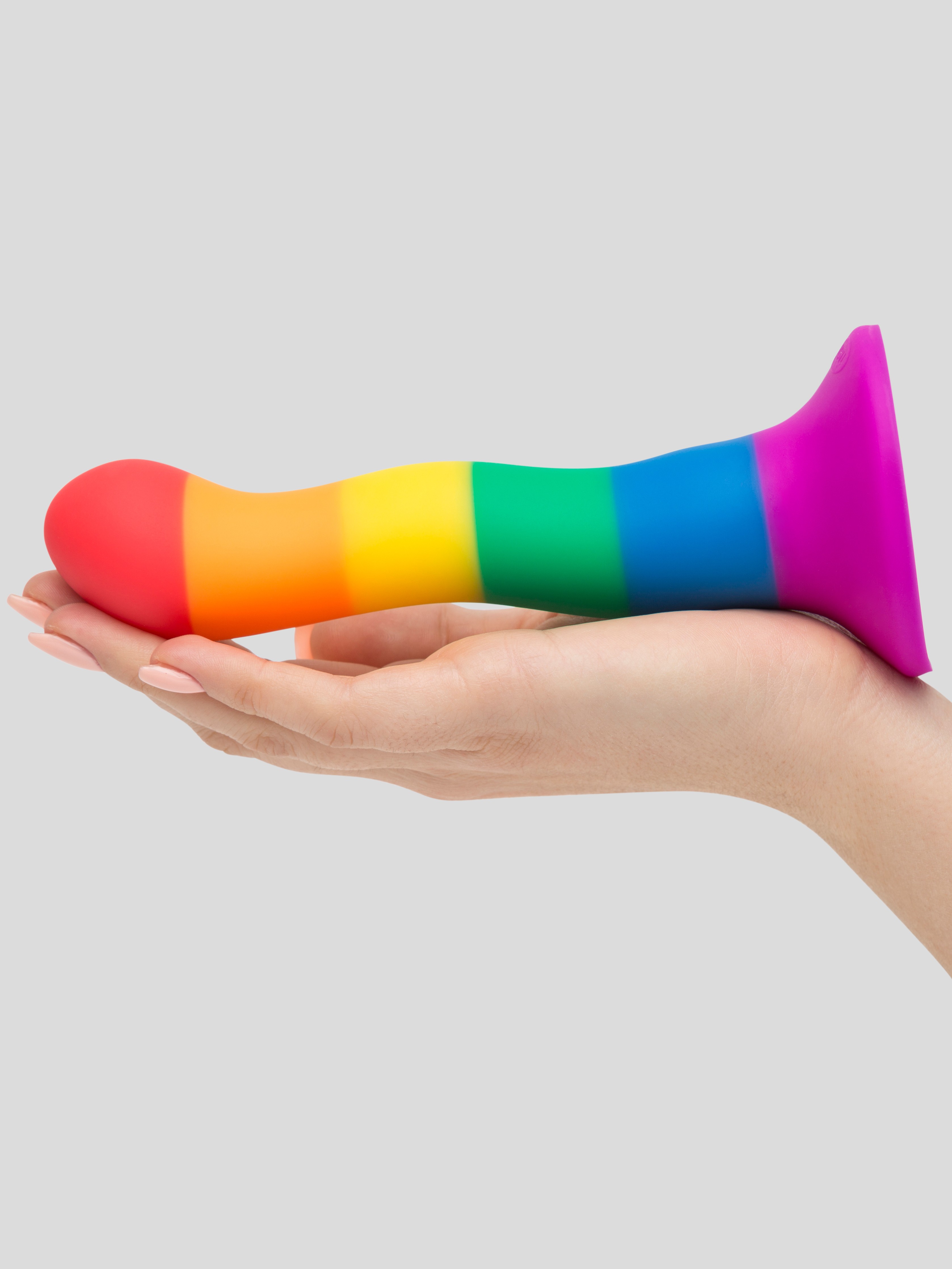 Rainbow Silicone Curved Suction Cup Dildo 6 Inch, Rainbow, hi-res