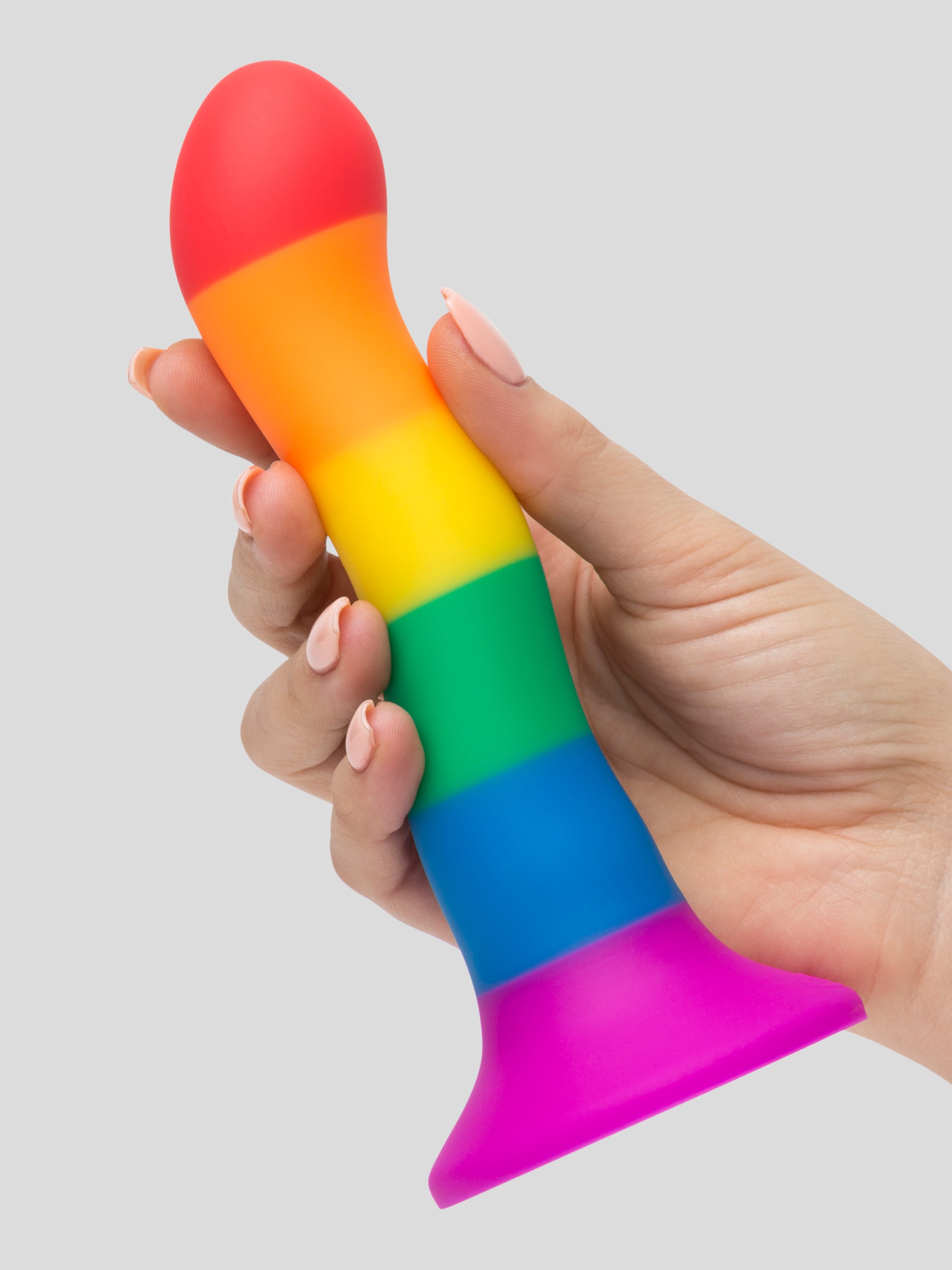 Rainbow Silicone Curved Suction Cup Dildo 6 Inch, Rainbow, hi-res