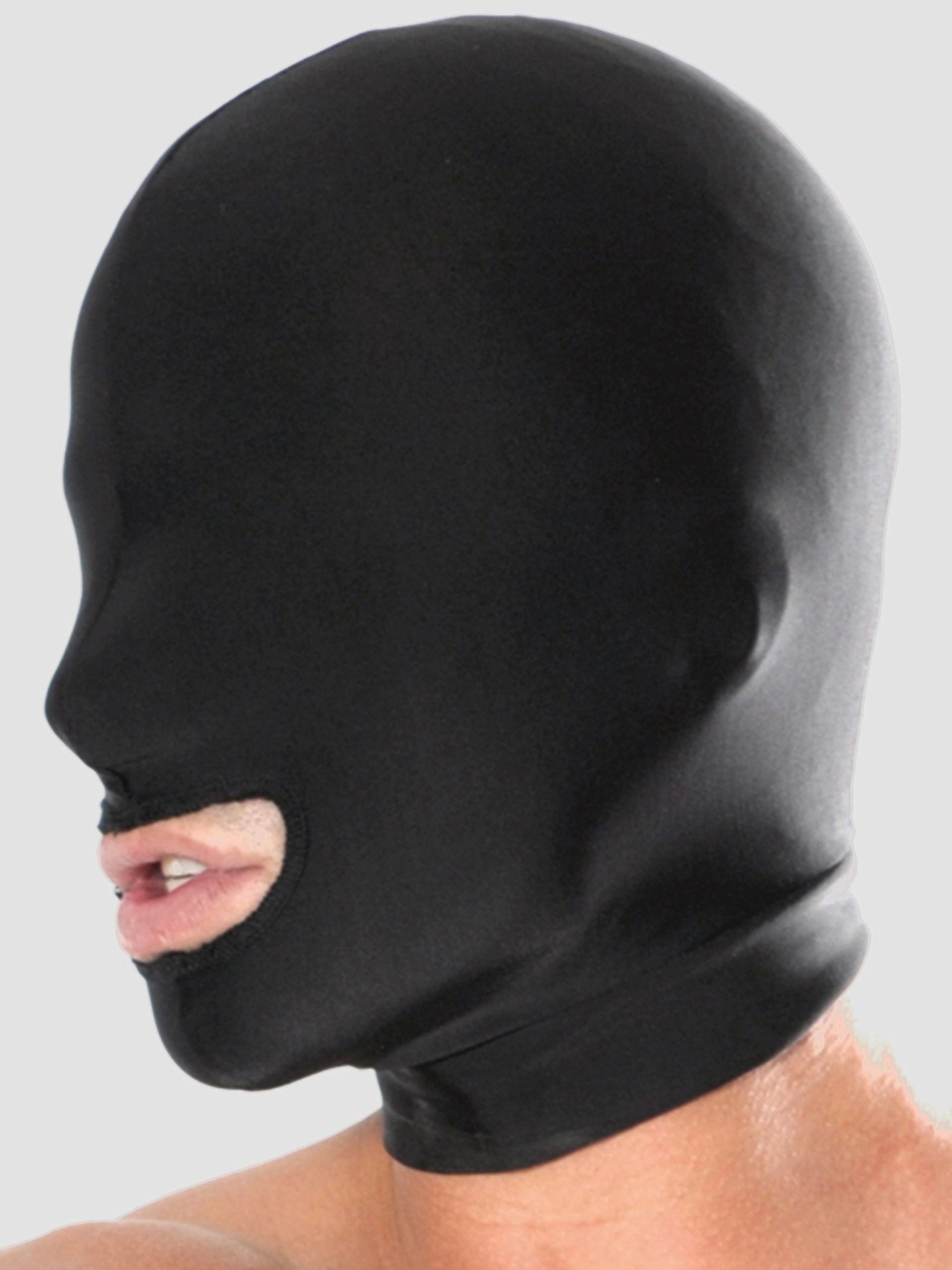 Fetish Fantasy Spandex Open Mouth Bondage Hood, Black, hi-res