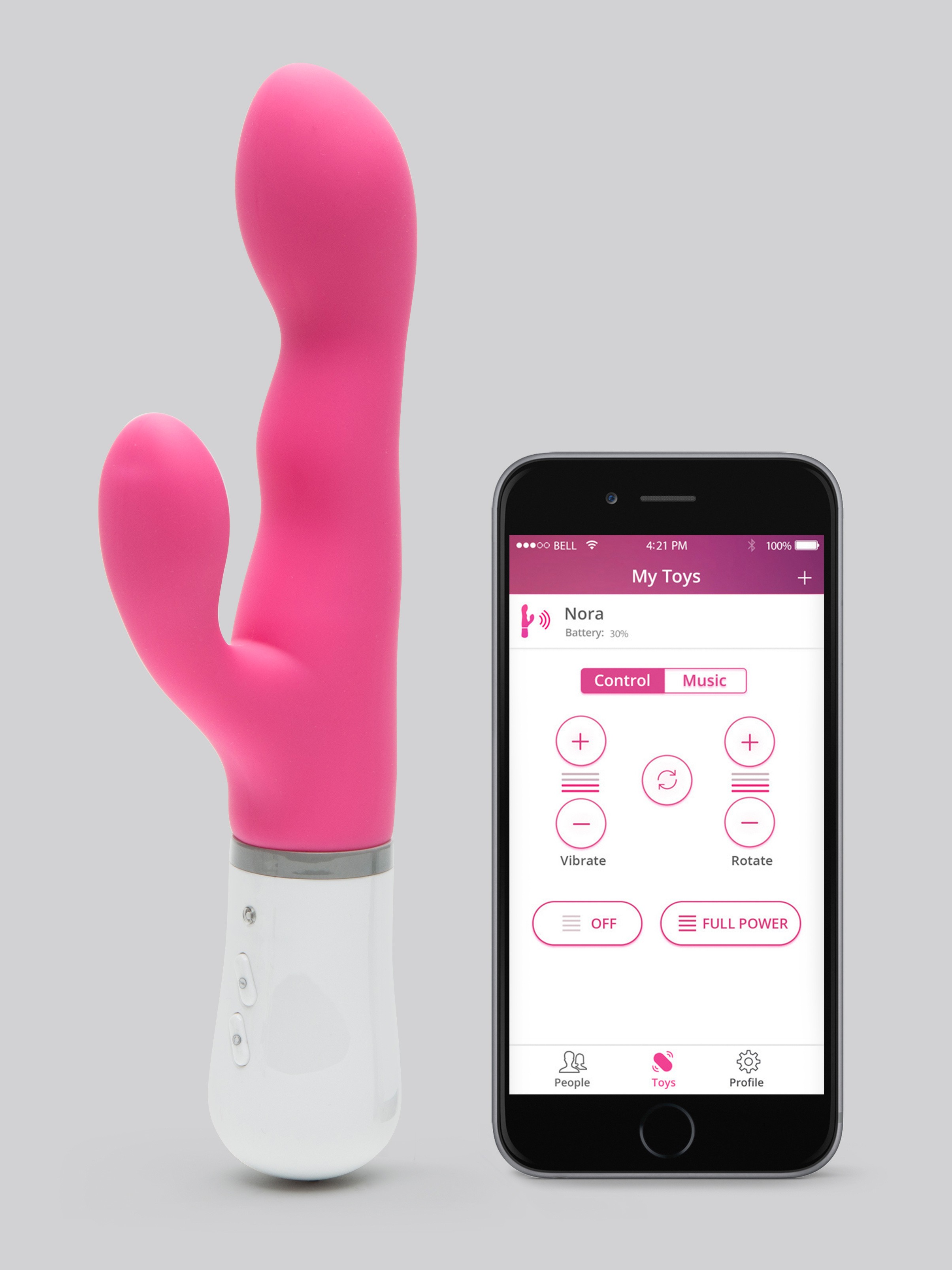 Image of Lovense Nora App Controlled Rechargeable Rotating Rabbit Vibrator - Pink