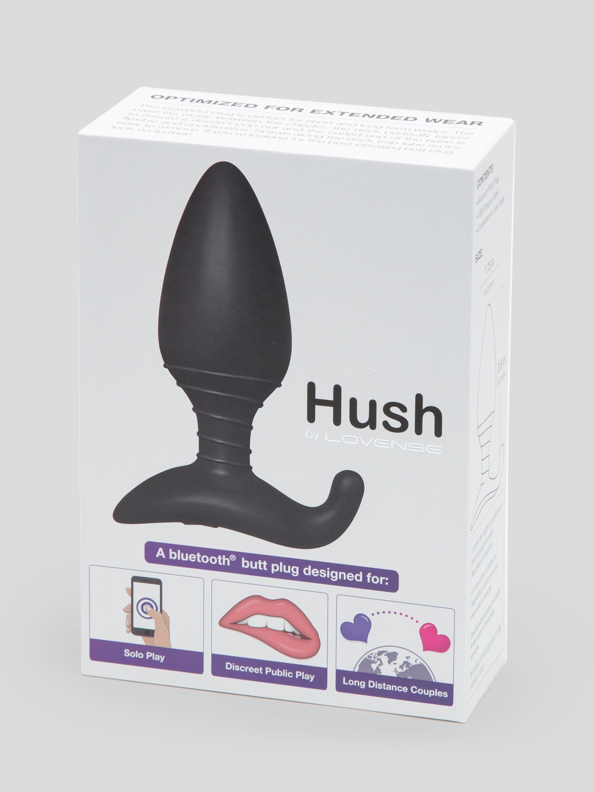 Lovense Hush App Controlled Rechargeable Vibrating Butt Plug 4 Inch, Black, hi-res