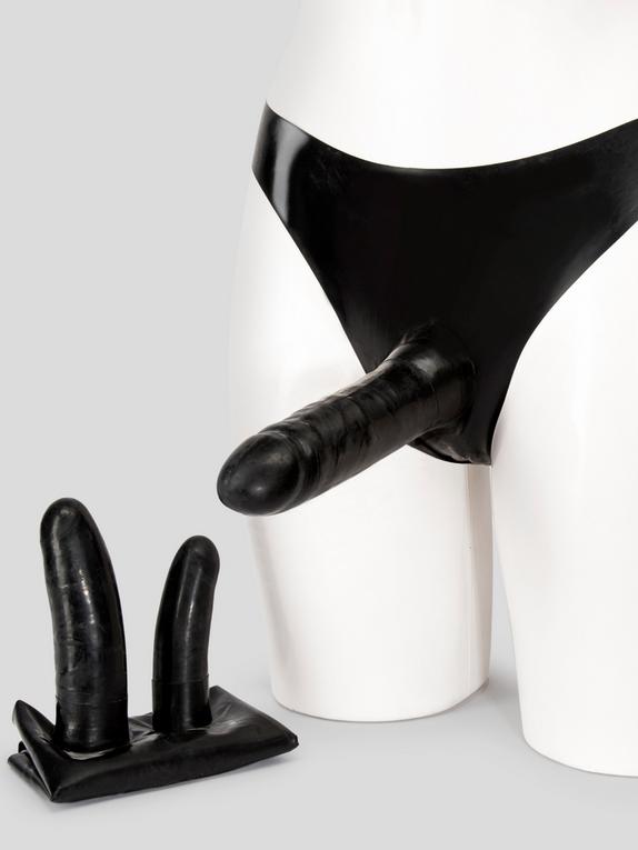 Late X Collection Latex Triple Penetrator Dildo Pants for Her, Black, hi-res