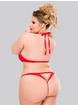 Lovehoney Plus Size Underwired Lace Triangle Bra and Crotchless G-String Set, Red, hi-res