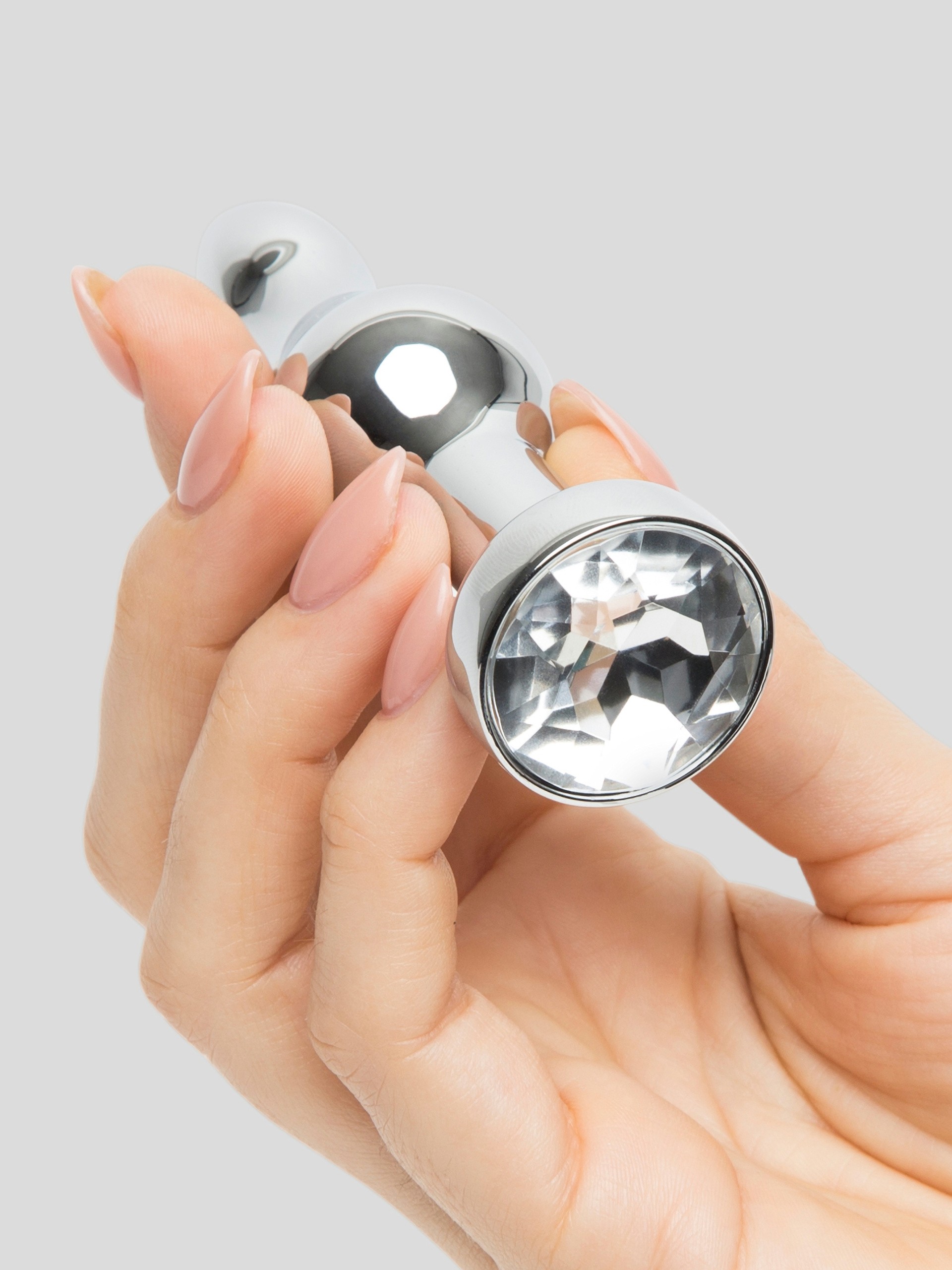 LuxGem Tapered Metal Jewelled Butt Plug 3.5 Inch, Silver, hi-res