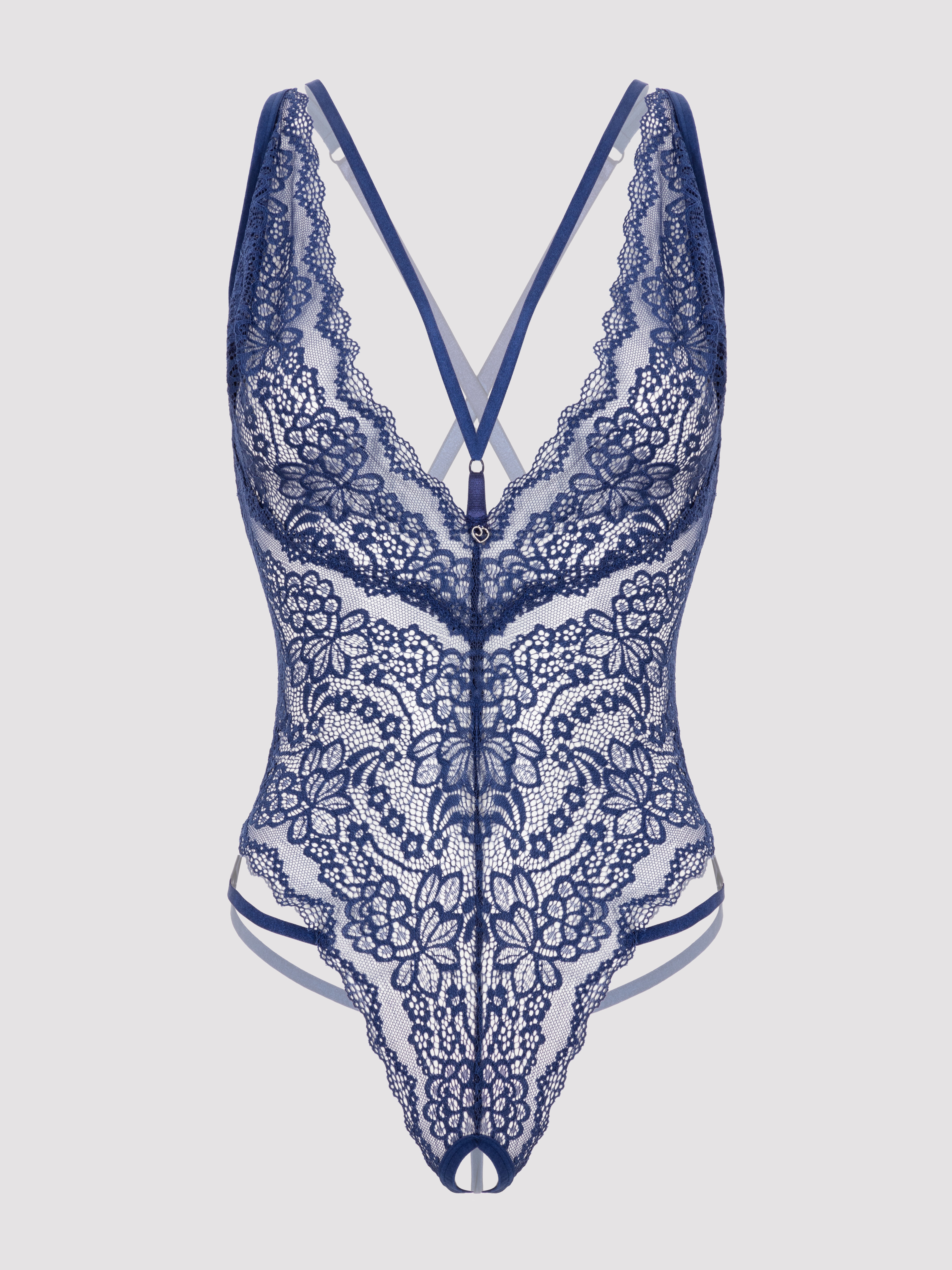 Lovehoney Late Night Liaison Blue Crotchless Lace Teddy, Navy, hi-res