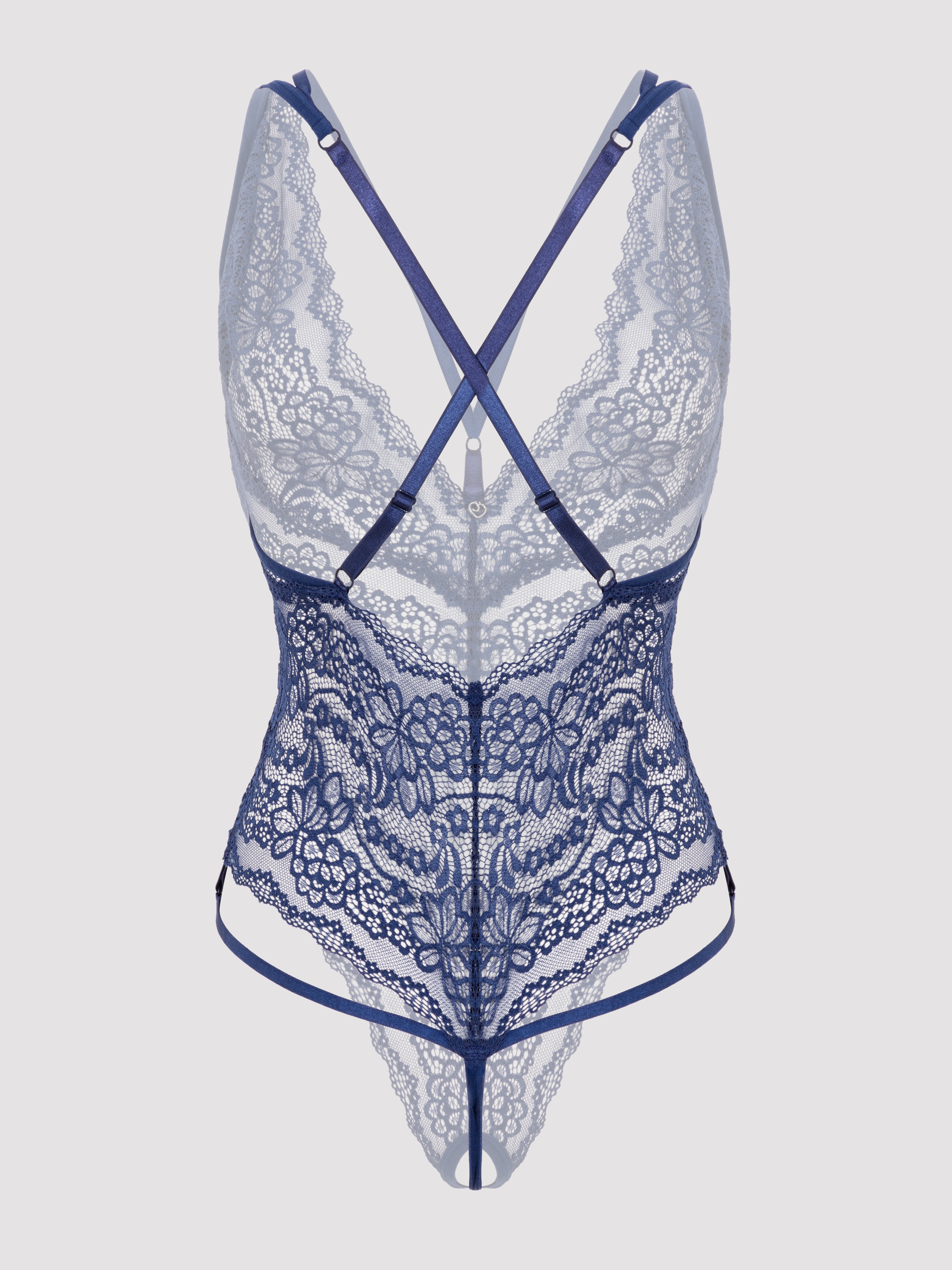 Lovehoney Late Night Liaison Blue Crotchless Lace Body, Navy, vanilla