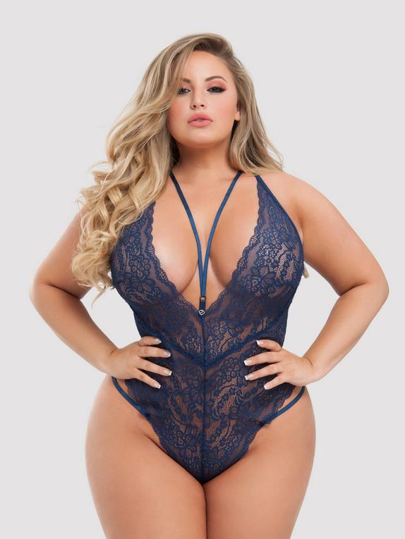Lovehoney Late Night Liaison Blue Crotchless Lace Body, Blue, hi-res