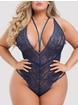 Lovehoney Late Night Liaison Blue Crotchless Lace Teddy, Navy, hi-res
