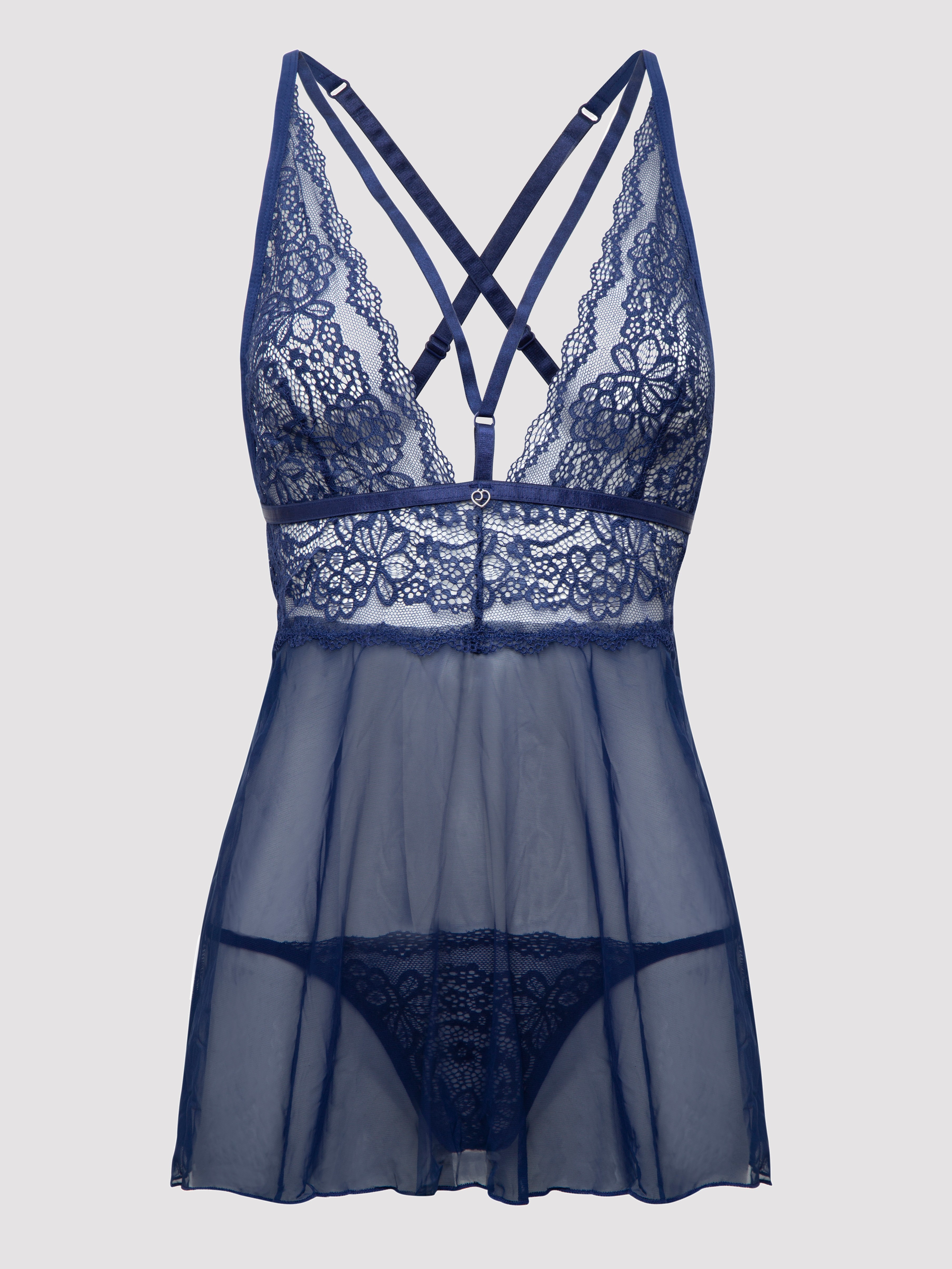 Lovehoney Late Night Liaison Blue Lace Babydoll Set, Navy, hi-res