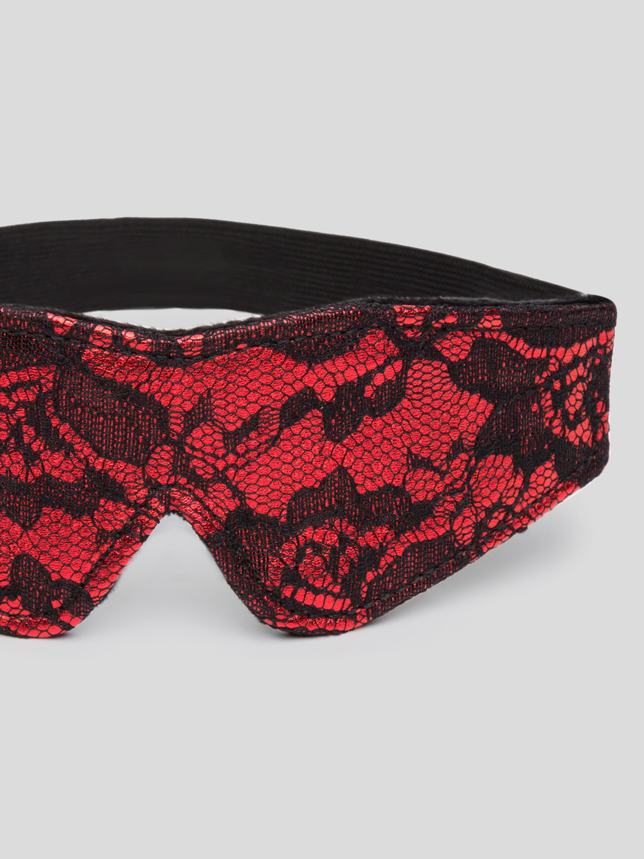 Bondage Boutique Lace and Faux Fur Blindfold, Red, hi-res