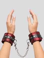 Bondage Boutique Lace and Faux Fur Wrist Cuffs, Red, hi-res