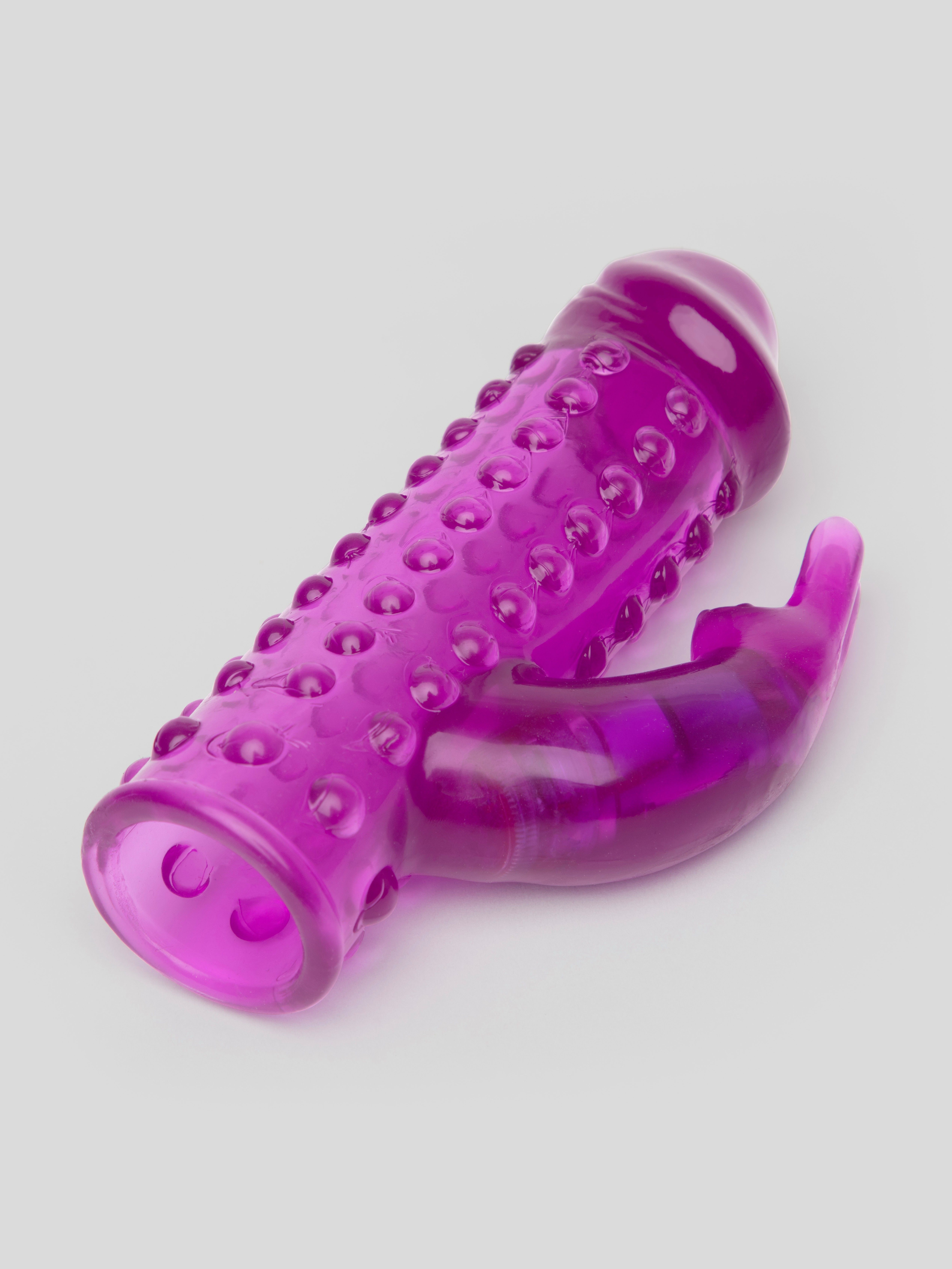 BASICS Vibrating Penis Sleeve with Clitoral Rabbit Vibrator, Purple, hi-res