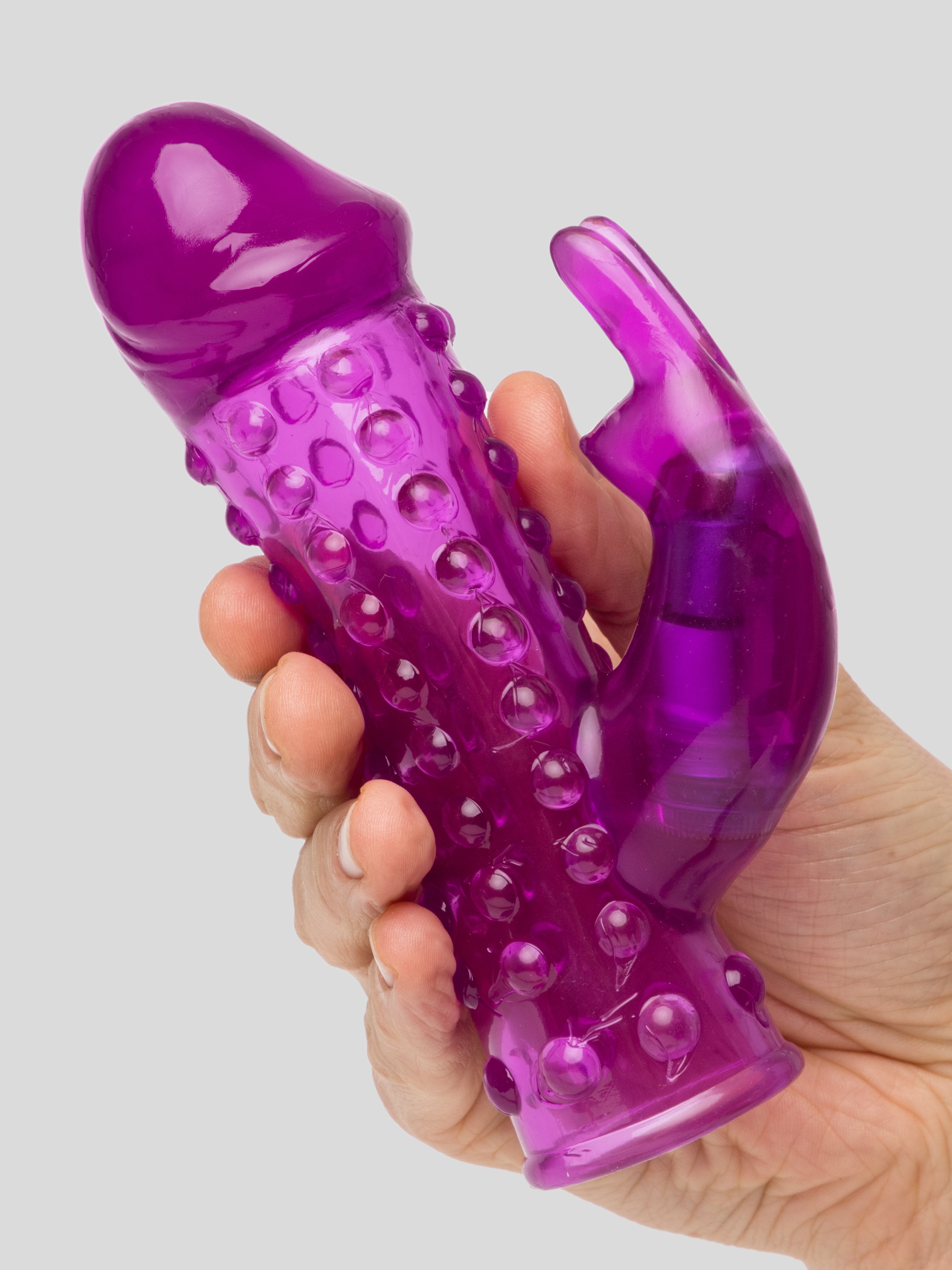 BASICS Vibrating Penis Sleeve with Clitoral Rabbit Vibrator, Purple, hi-res