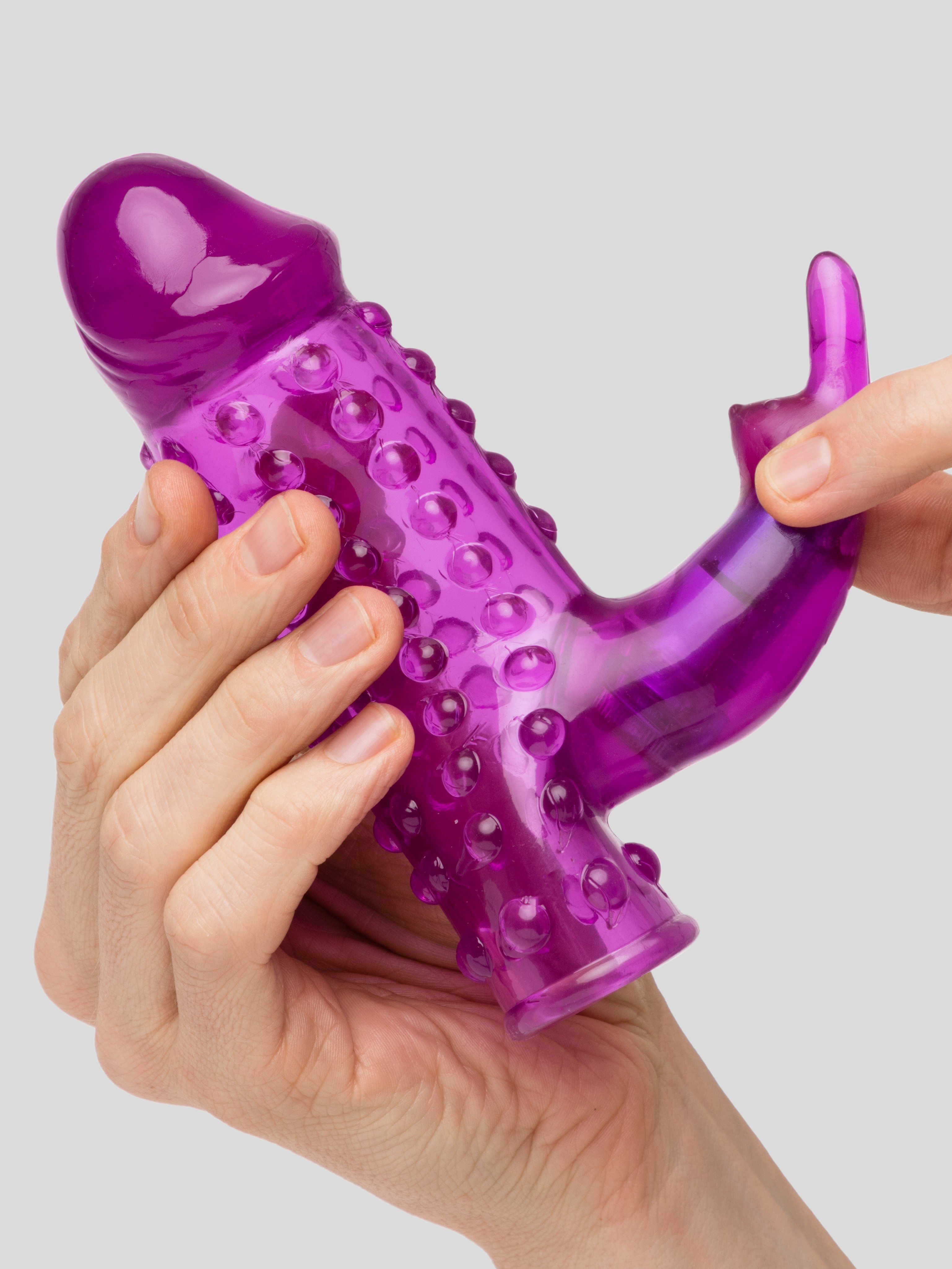 BASICS Vibrating Penis Sleeve with Clitoral Rabbit Vibrator, Purple, hi-res