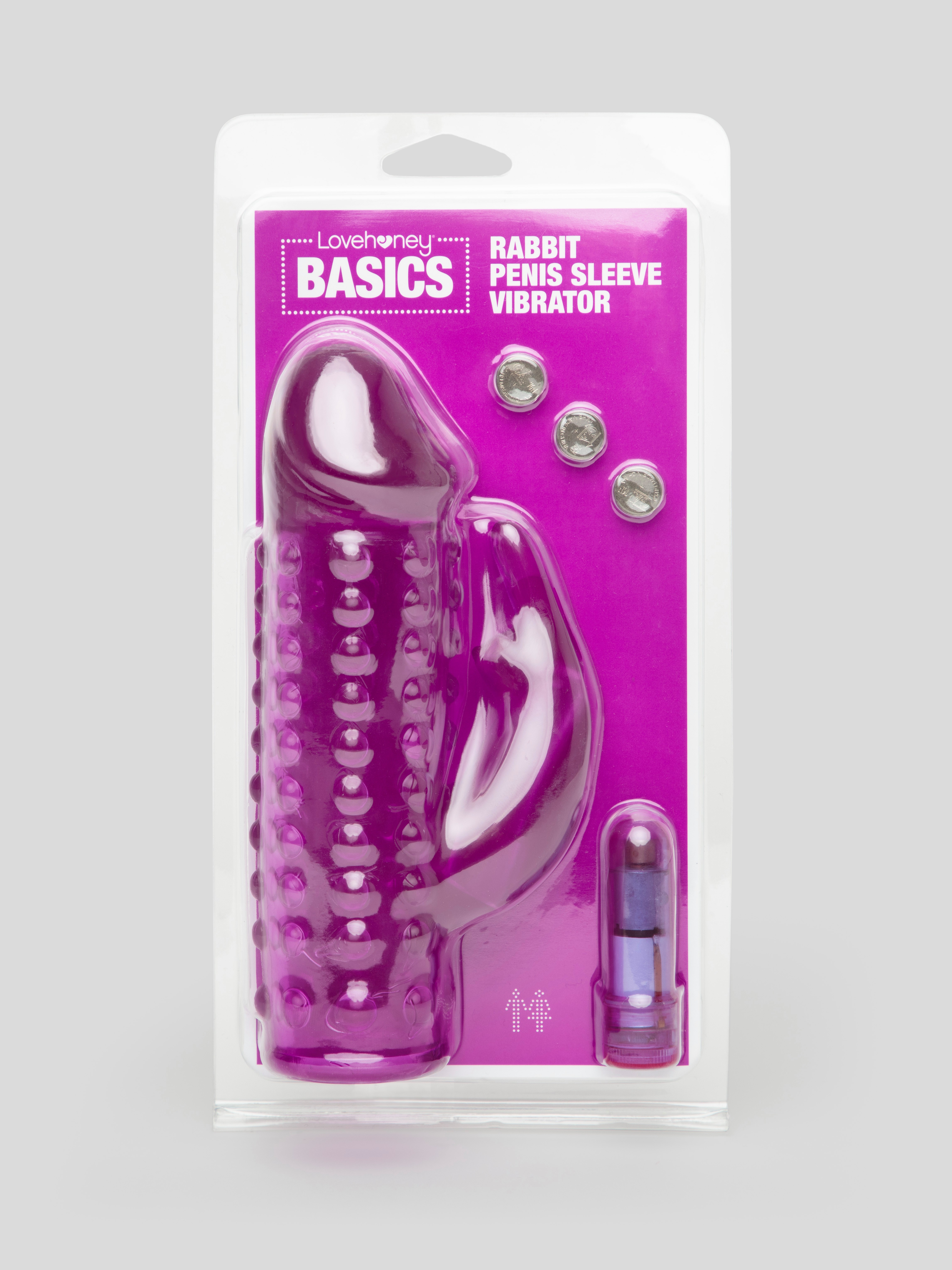 BASICS Vibrating Penis Sleeve with Clitoral Rabbit Vibrator, Purple, hi-res