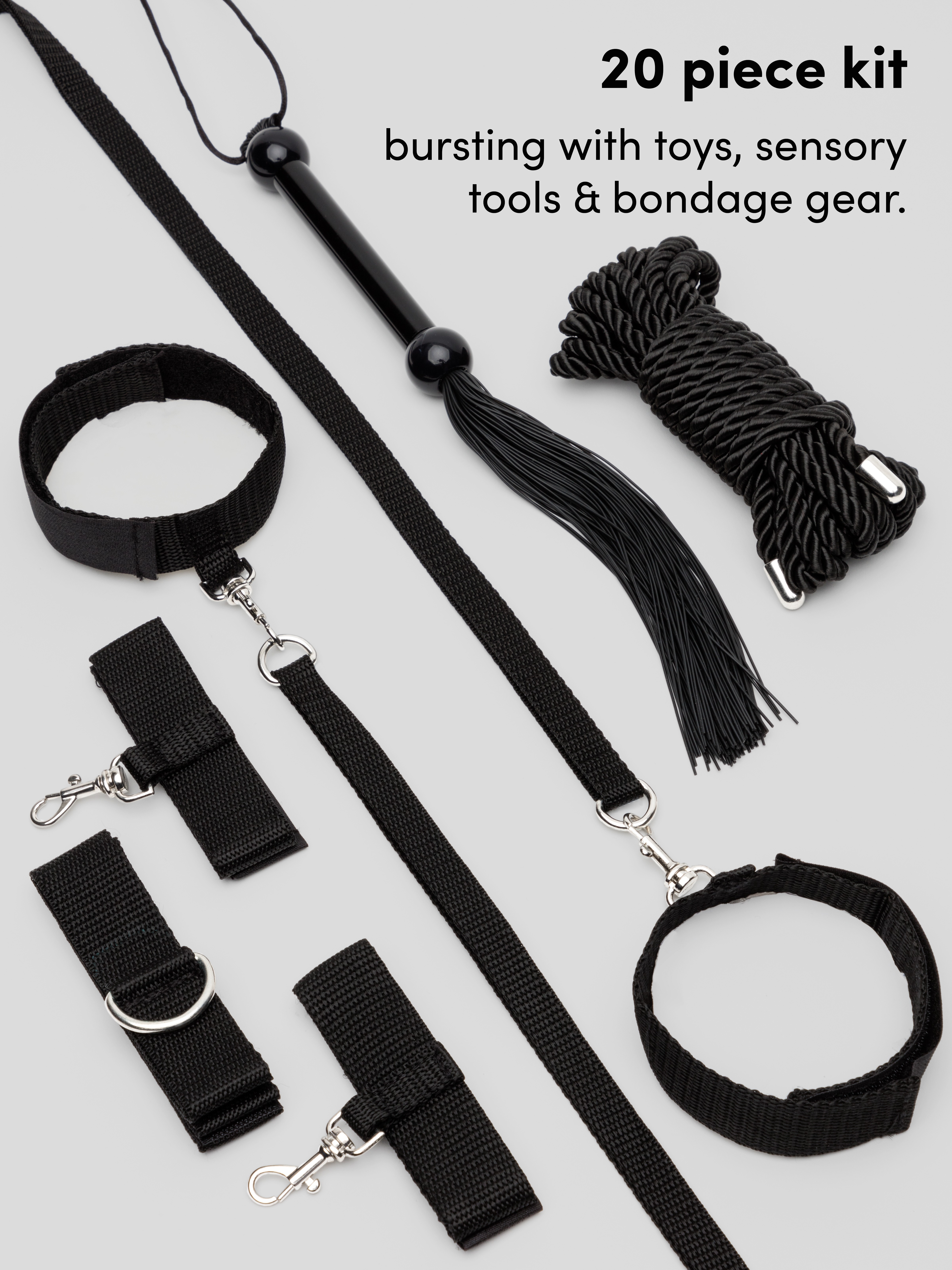 Lovehoney All You Need Bondage Kit (20 Piece), Black, hi-res