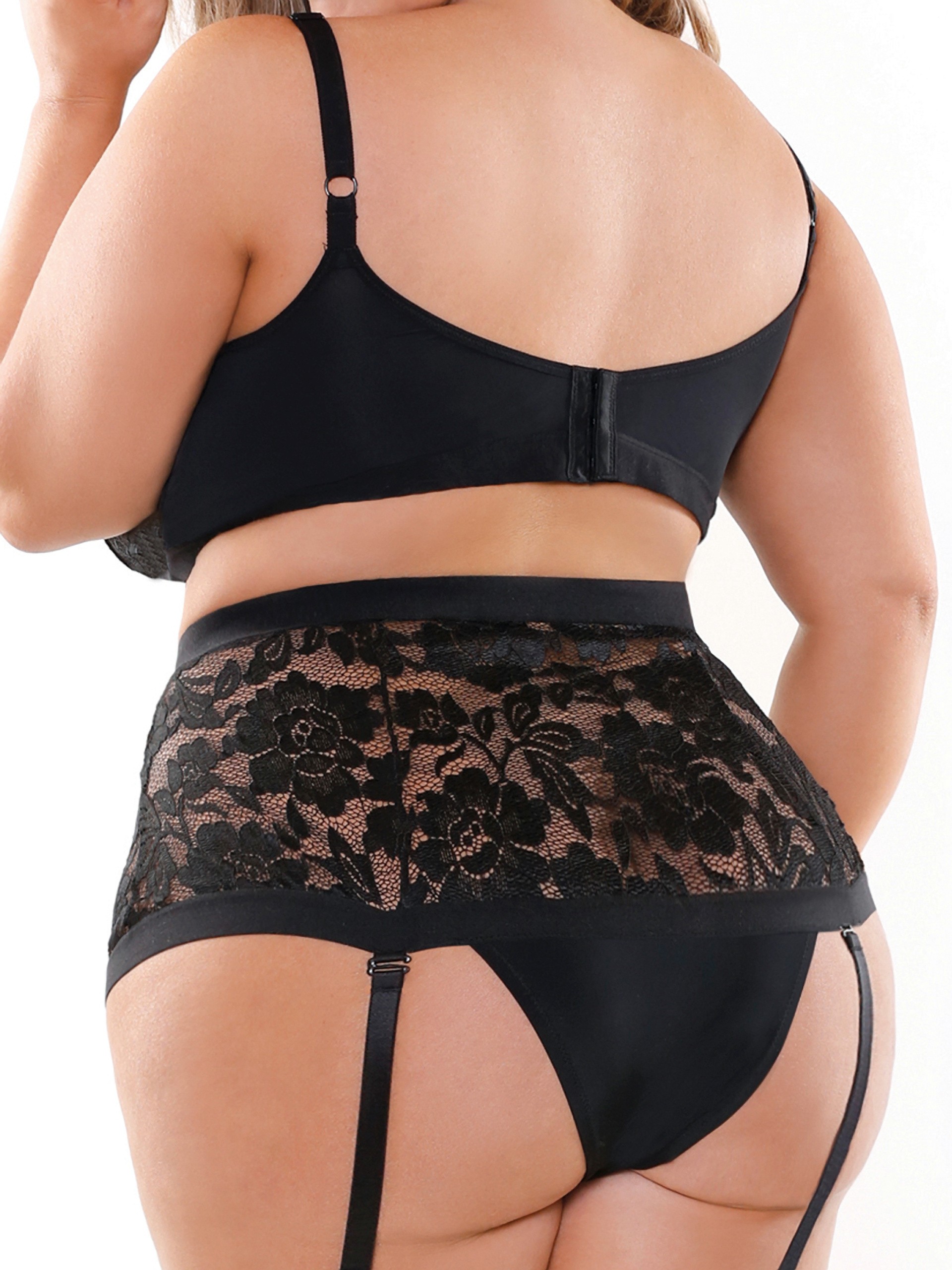 Fantasy Lingerie Plus Size Curve Black Underwired Longline Bra Set , Black, hi-res