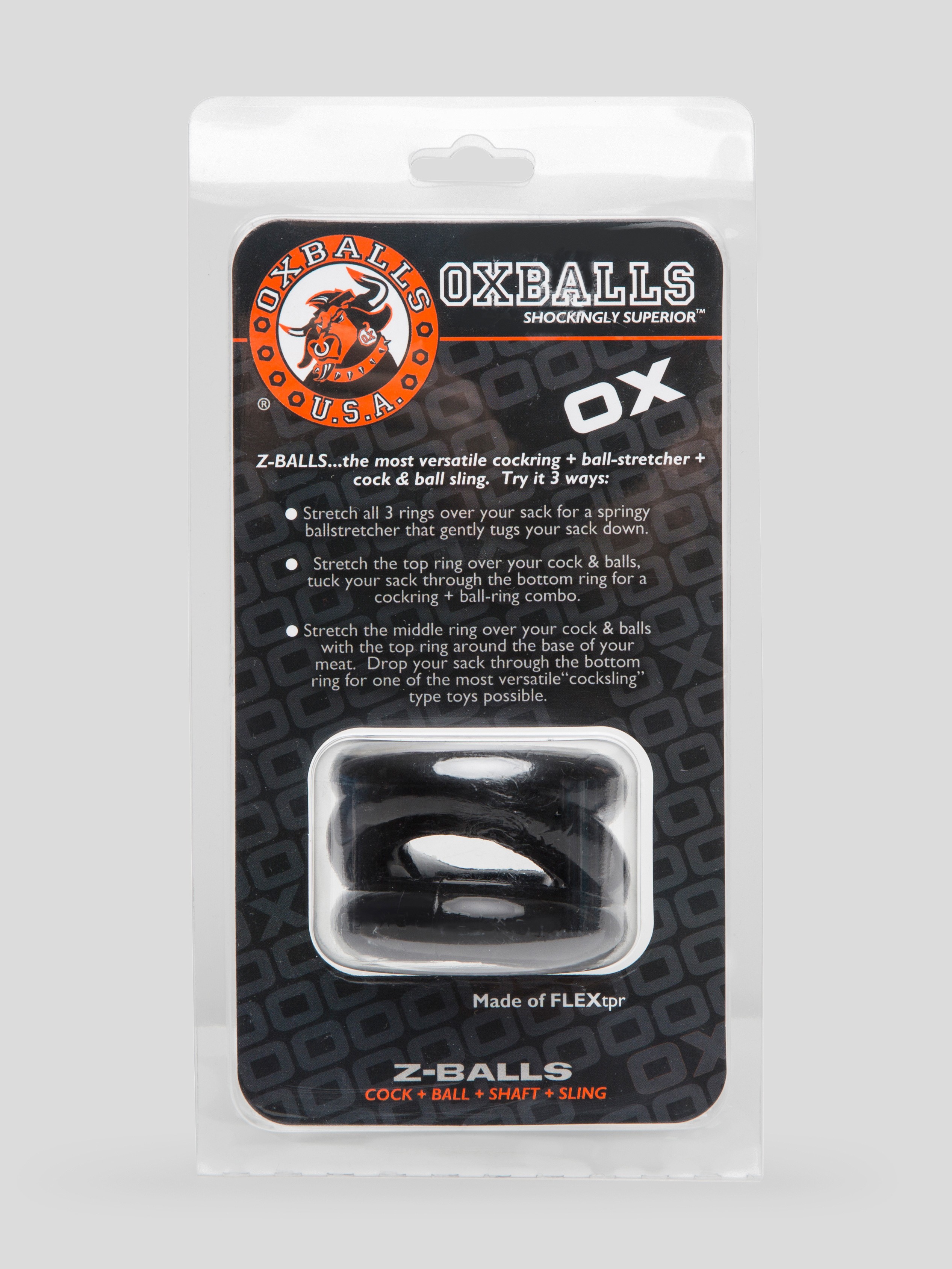Oxballs Z-Balls 3-in-1 Cock Ring and Ball Stretcher, Black, hi-res