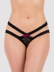 Lovehoney Black Lace Cage-Back Crotchless Knickers, Black, hi-res