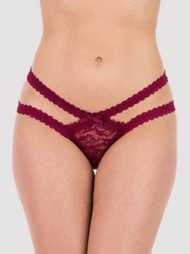 Lovehoney Wine Lace Cage-Back Crotchless Panties