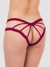 Lovehoney Black Lace Cage-Back Crotchless Knickers, Red, hi-res